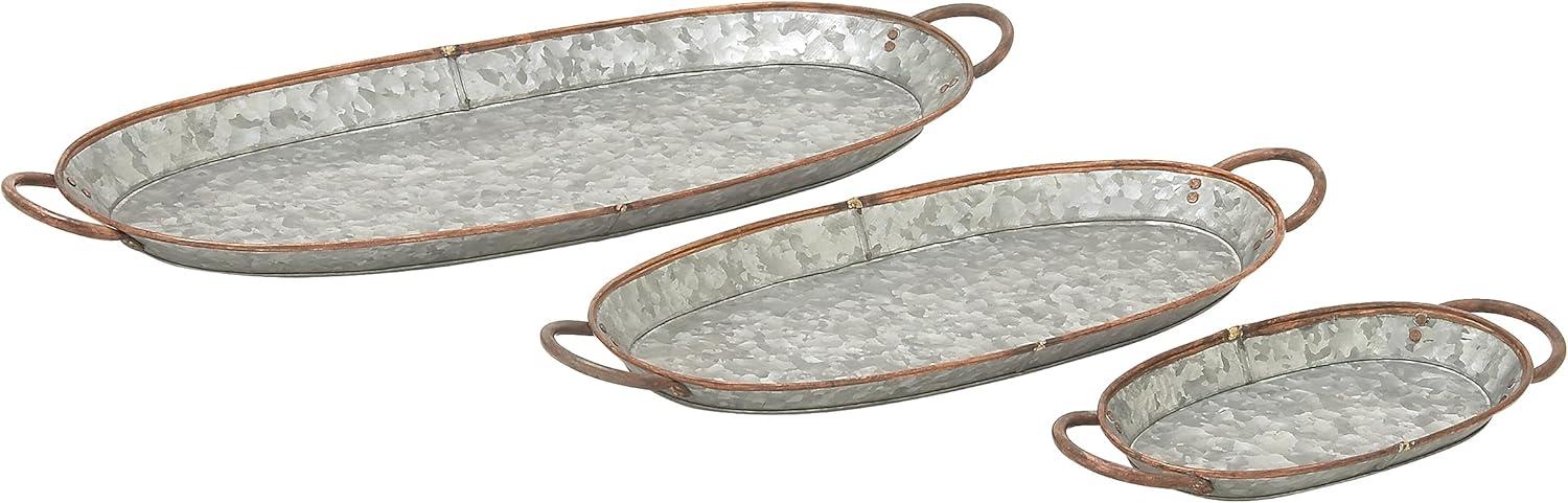 DecMode 14", 22", 28"W Gray Metal Galvanized Tray, 3-Pieces