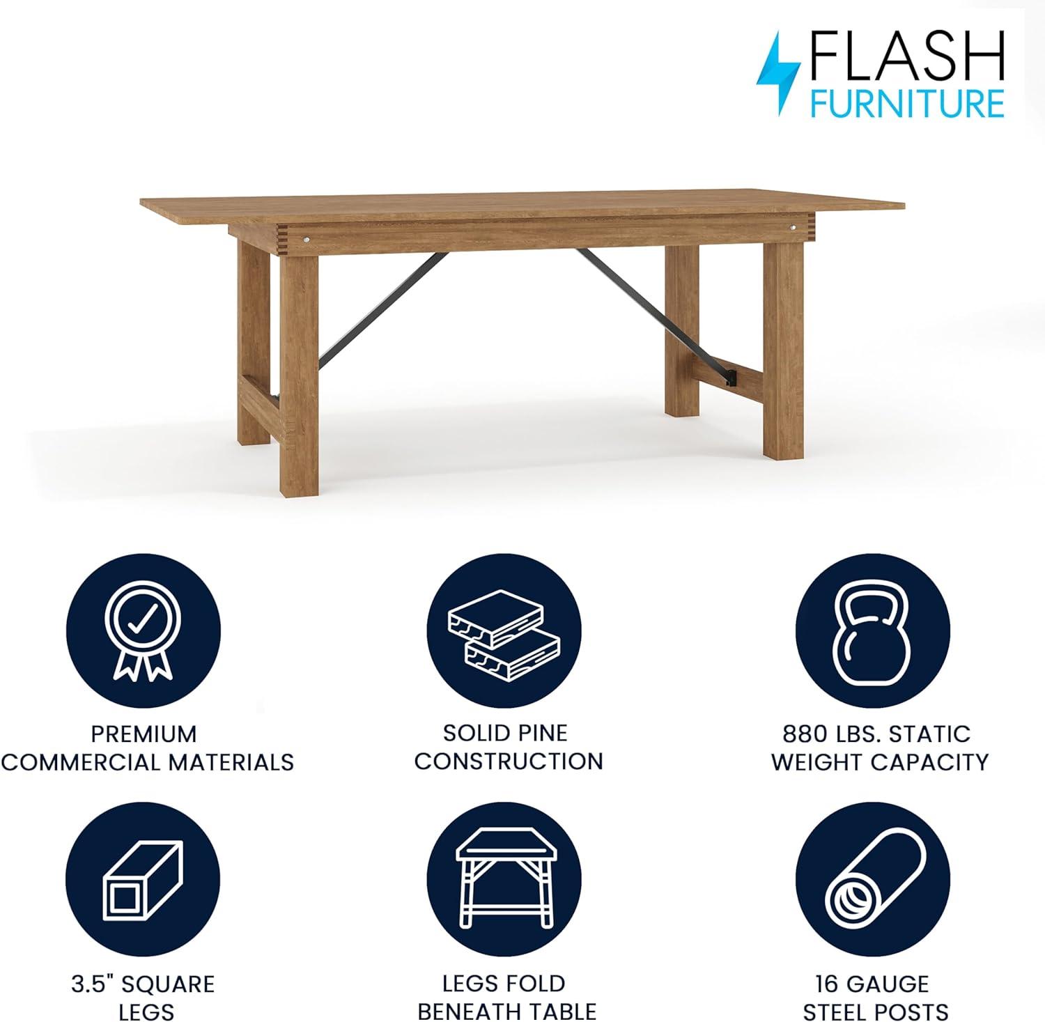7' x 40'' Rectangular Solid Pine Folding Farm Dining Table in Light Natural Finish