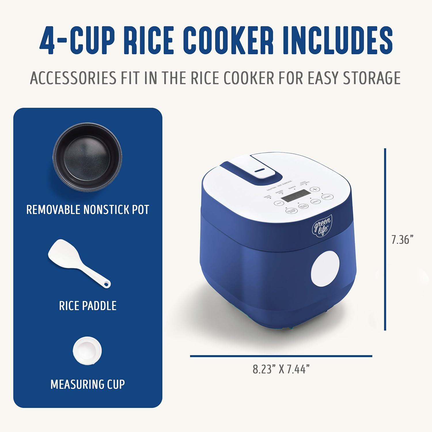 GreenLife Blue and White Ceramic Nonstick Electric Rice Cooker