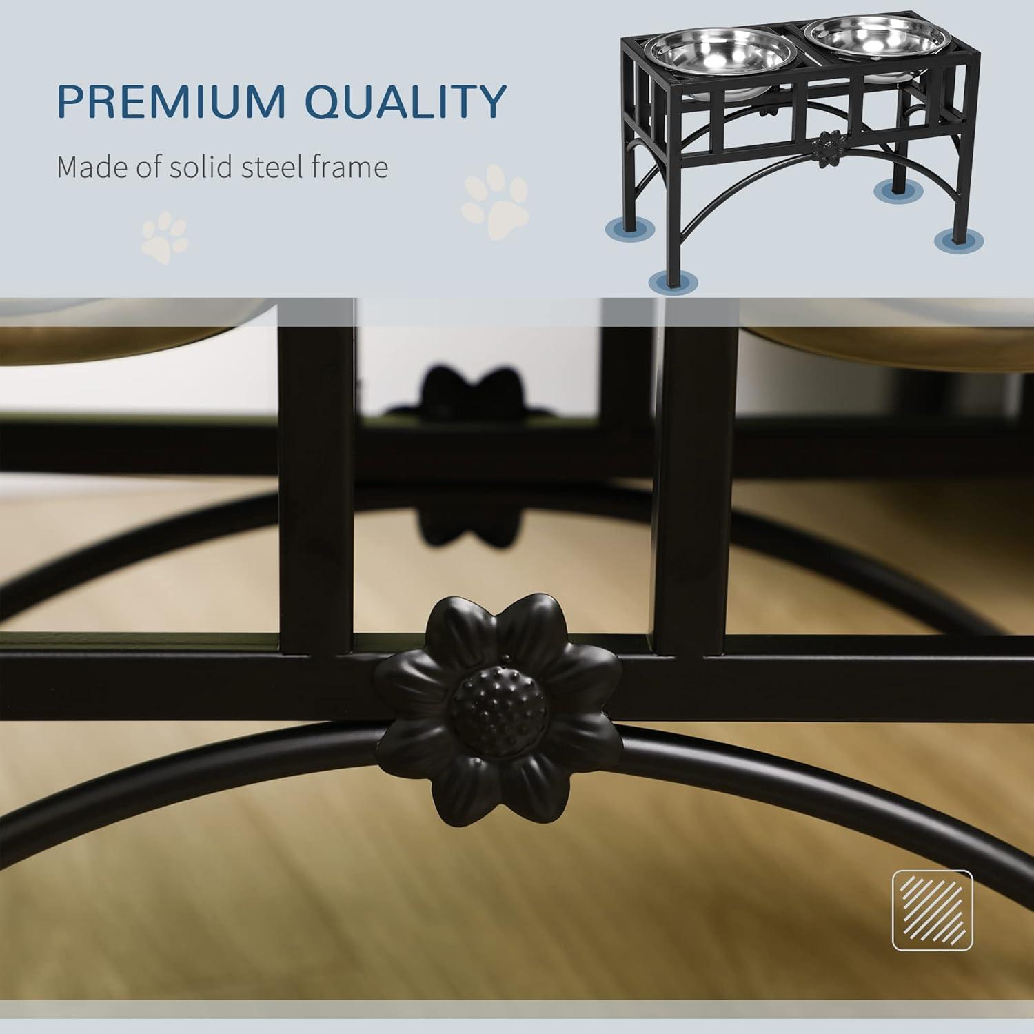 PawHut 22" Double Stainless Steel Heavy Duty Dog Food Bowl Elevated Pet Feeding Station for Medium Sized Dogs