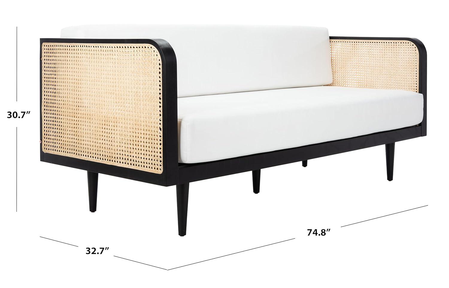 Helena Ivory Linen and Natural French Cane Twin Daybed with Drawer