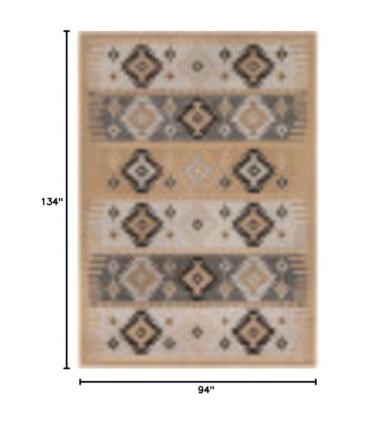 Gray and Beige Rectangular Oriental Synthetic Area Rug
