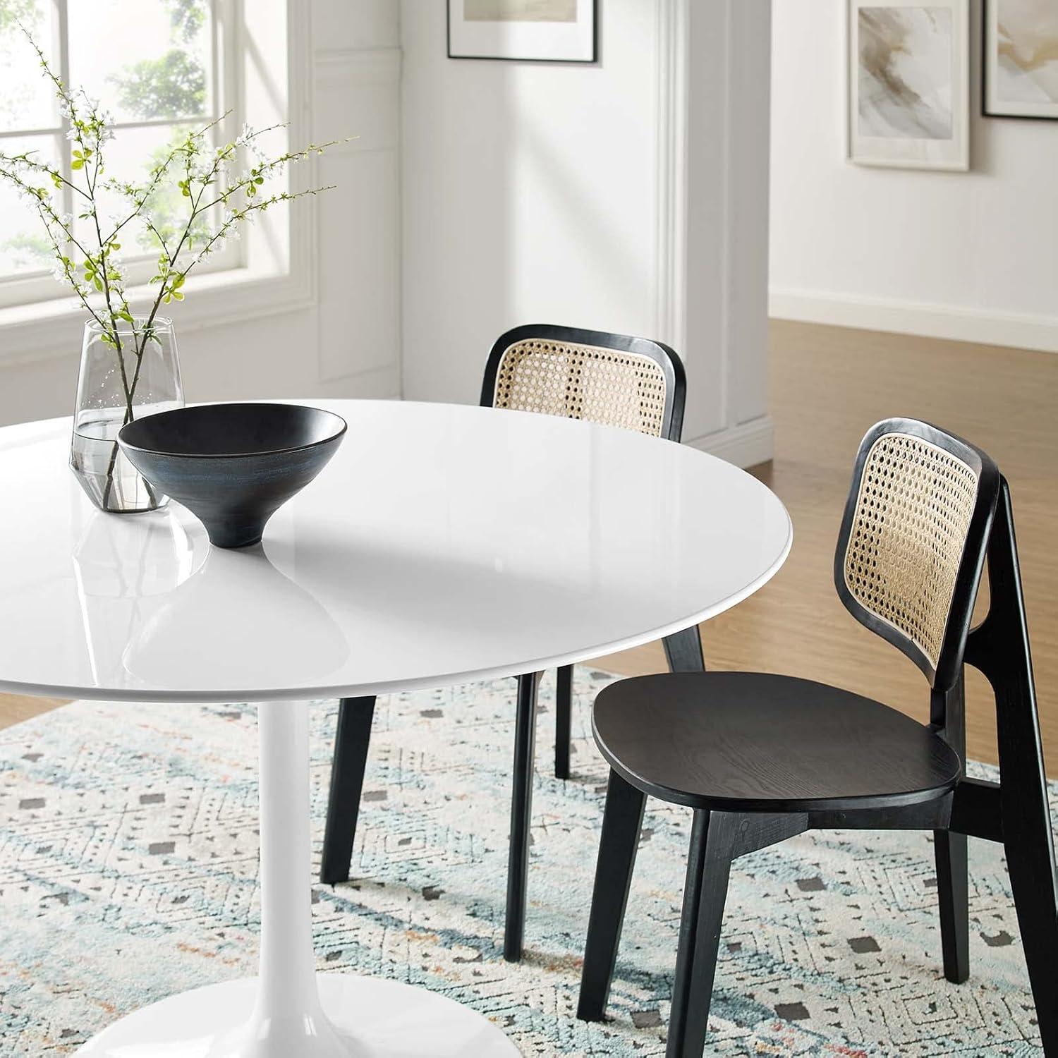Mid-Century Modern 47" Round White Wood Dining Table