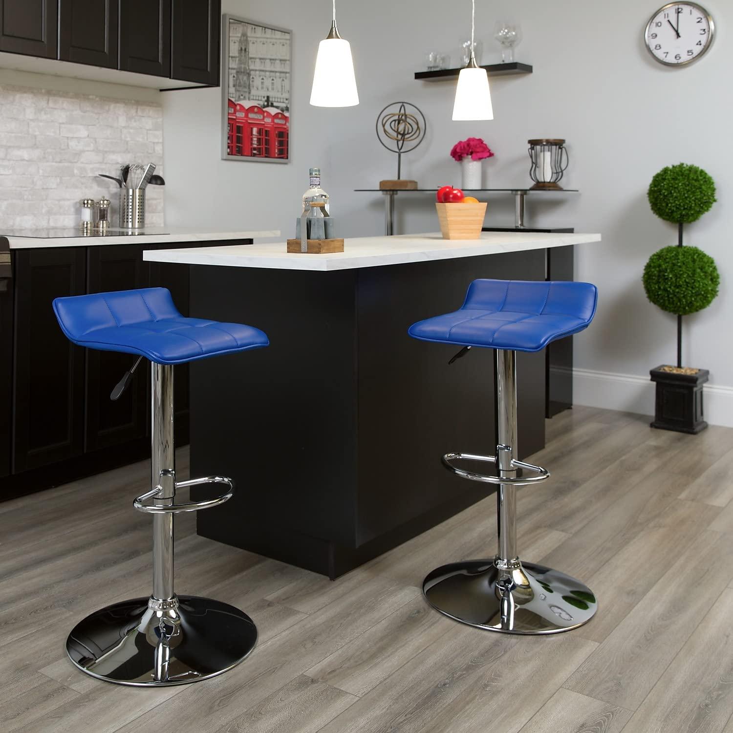 Flash Furniture Contemporary Black Vinyl Adjustable Height Barstool with Quilted Wave Seat and Chrome Base