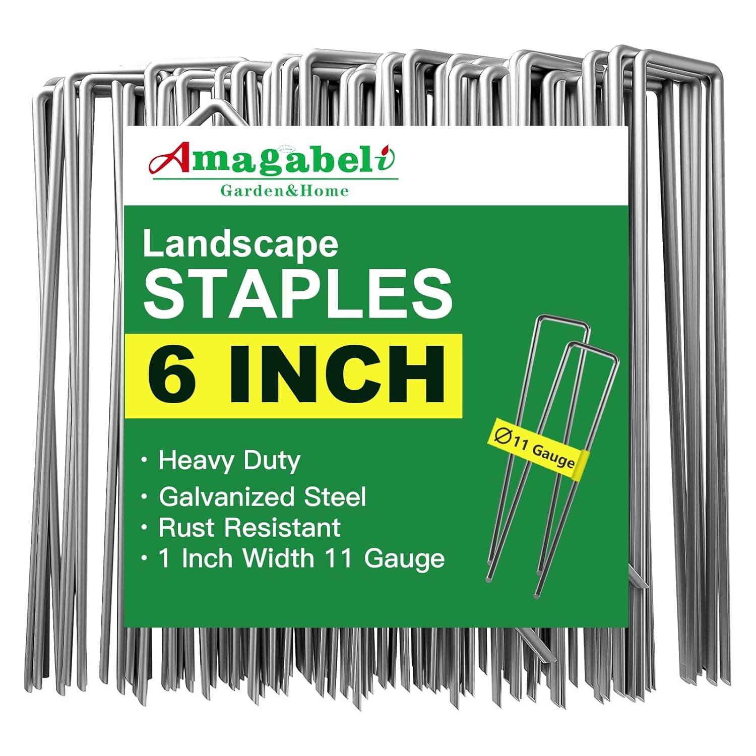 Amagabeli 6 Inch Galvanized Landscape Staples 50 Pack 11 Gauge Garden Stakes Sod Pins Anti-Rust Fence Stakes for Weed Barrier Fabric Ground Cover Dripper Irrigation Tubing Soaker Hose