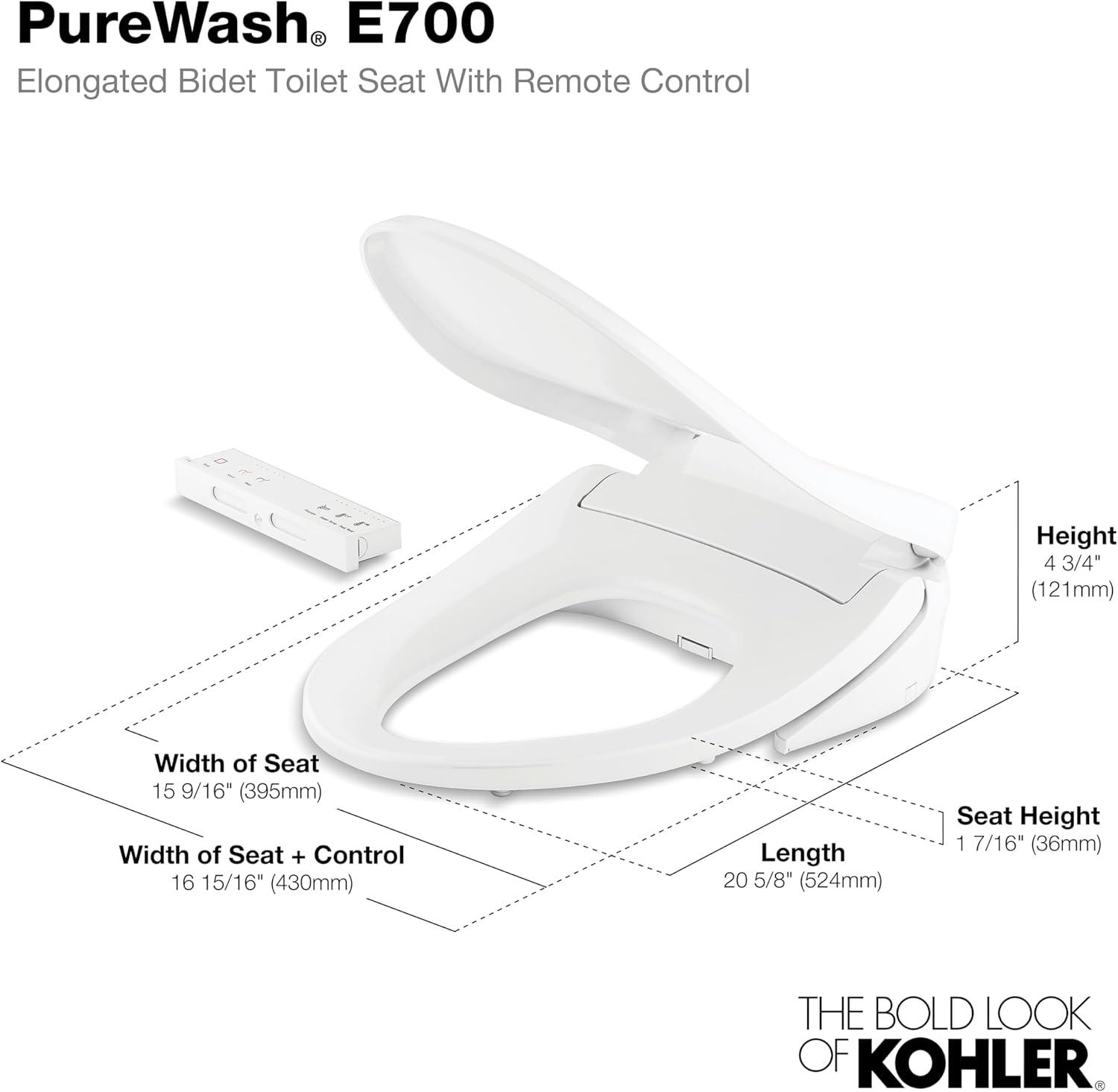 PureWash E700 Elongated Heated Bidet Toilet Seat with Remote Control, Bidet Warm Water