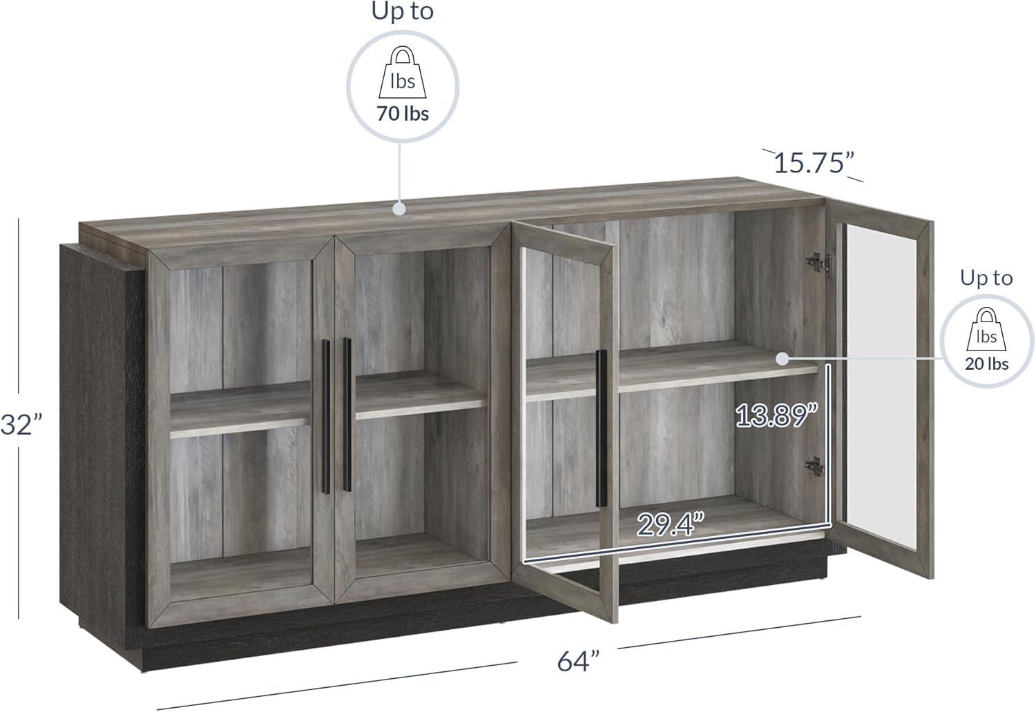 BELLEZE Sideboard Buffet Cabinet, Modern Wood Glass-Buffet-Sideboard with Storage, Console Table for Kitchen, Dinning Room, Living Room, Hallway, or Entrance - Brixston (Grey)