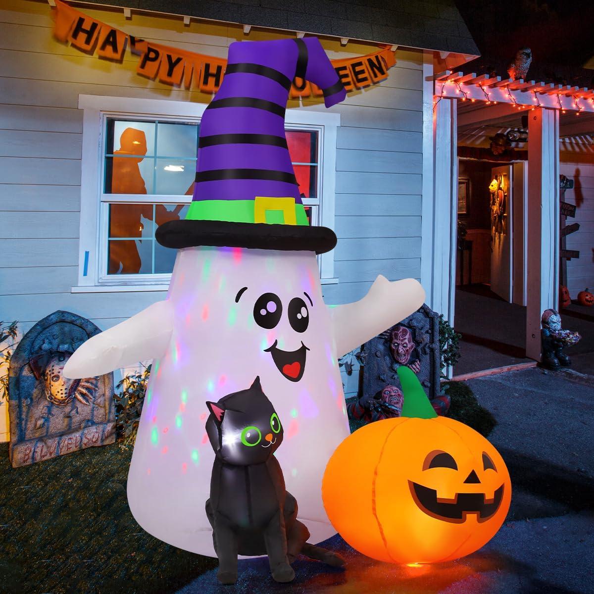 5-Foot LED Halloween Inflatable Ghost with Cat and Pumpkin