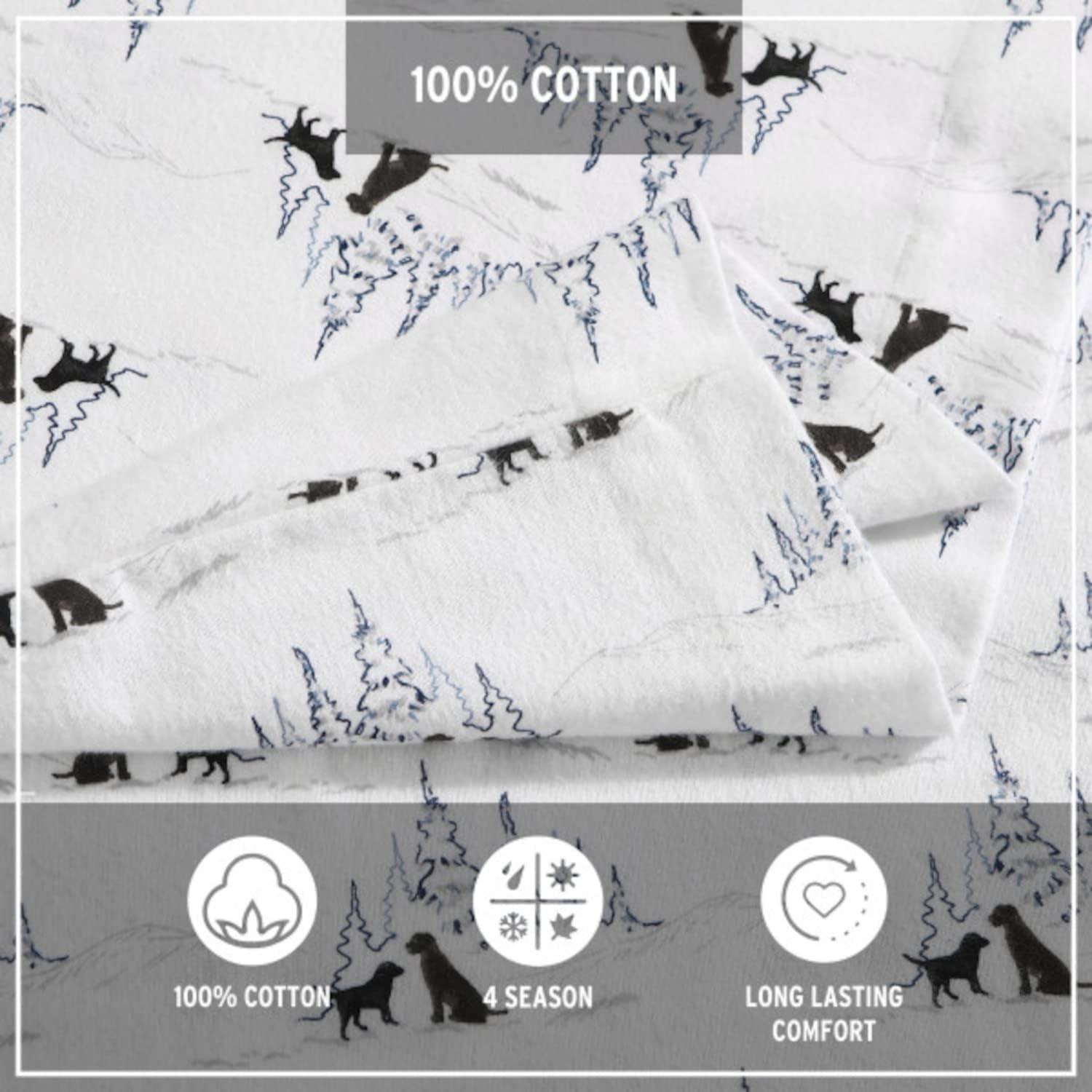 Twin White Cotton Flannel Sheet Set with Dog Print