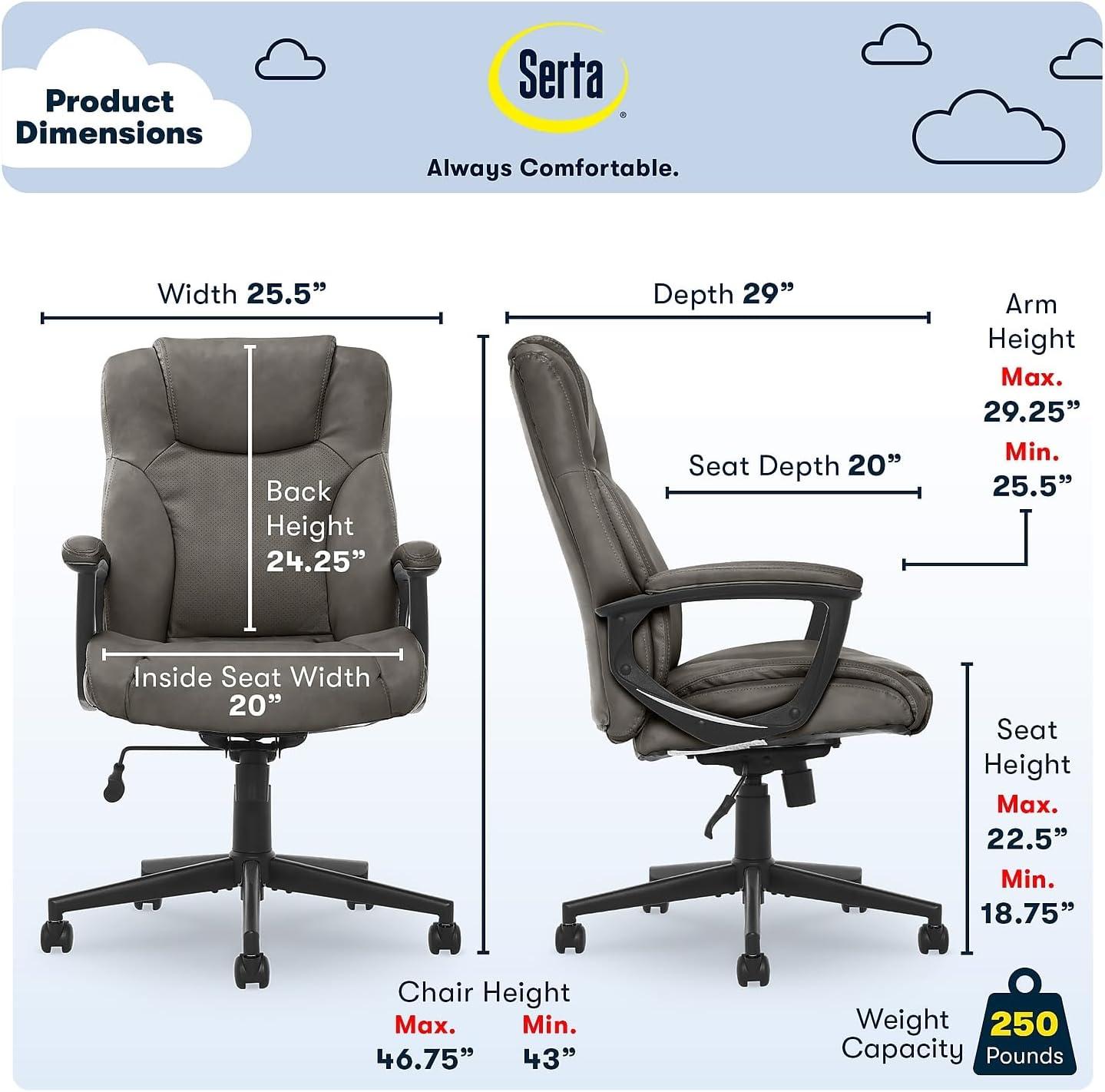 Serta Connor Office Chair Gray Bonded Leather