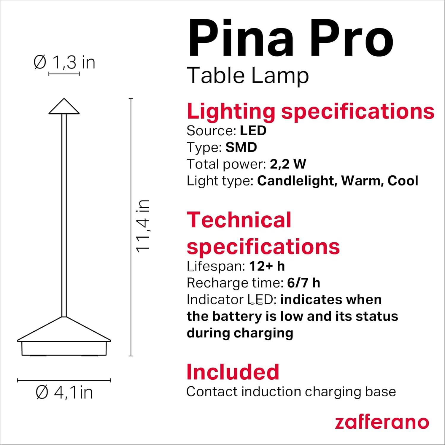 Zafferano, Pina Pro Lamp with Gold Leaf, Rechargeable Cordless Table Lamp with Touch Controls, Usable as an Indoor Lamp, Dimmer, 2200-3000 K, Height 11.4 Inches