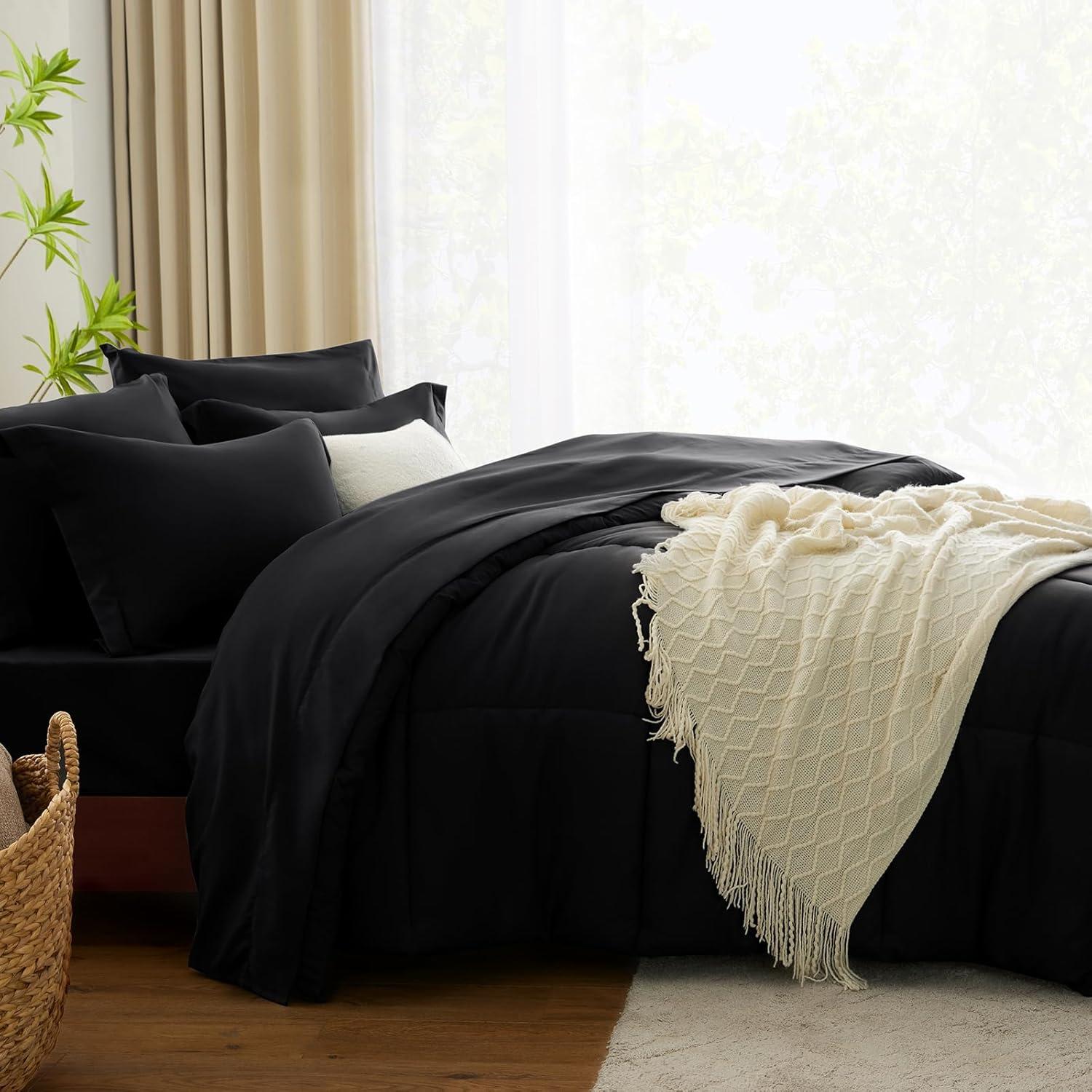 Black Microfiber Queen Down Alternative Bed in a Bag Set