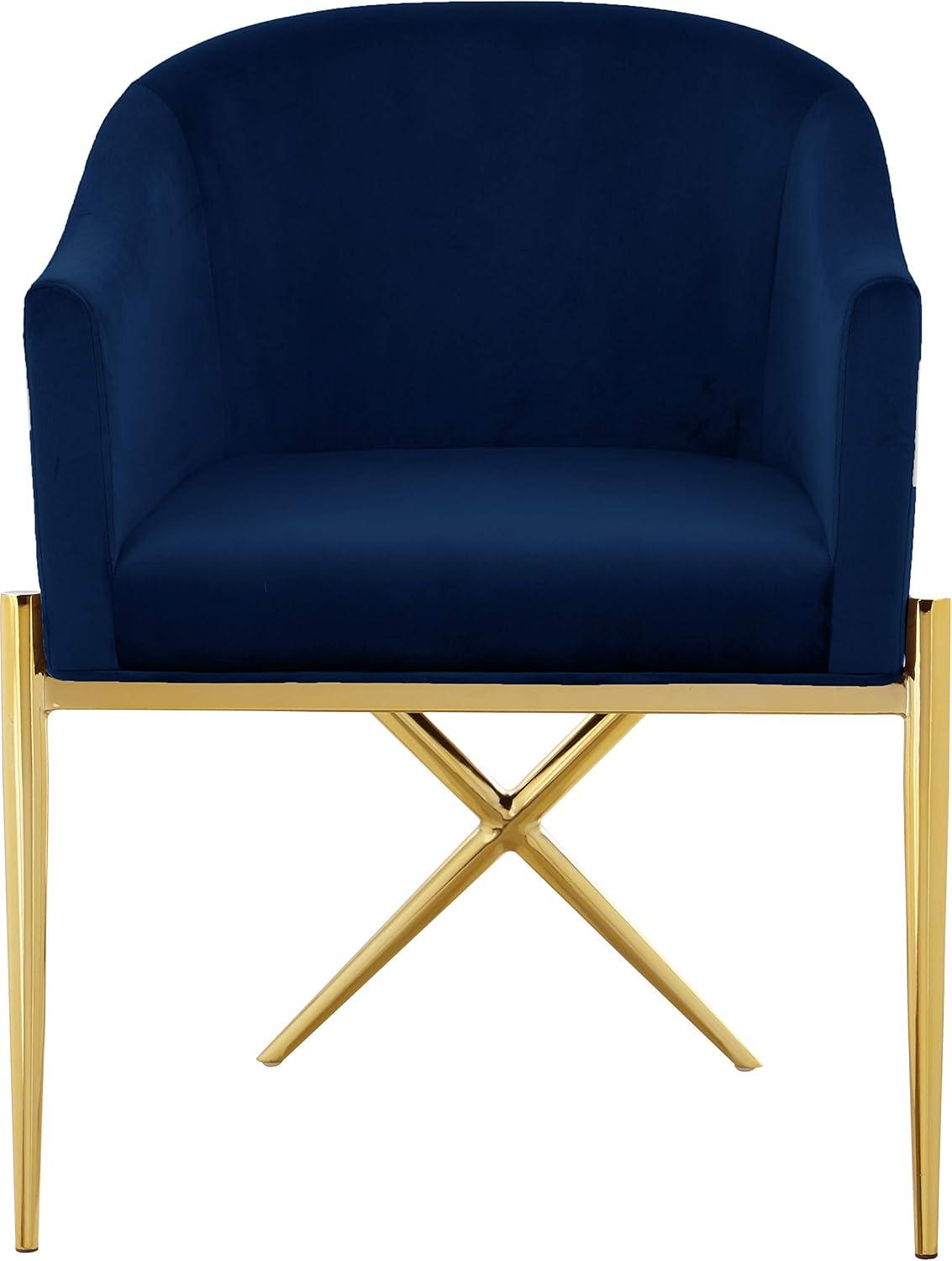 Luxurious Navy Velvet Upholstered Arm Chair with Gold Wooden Legs