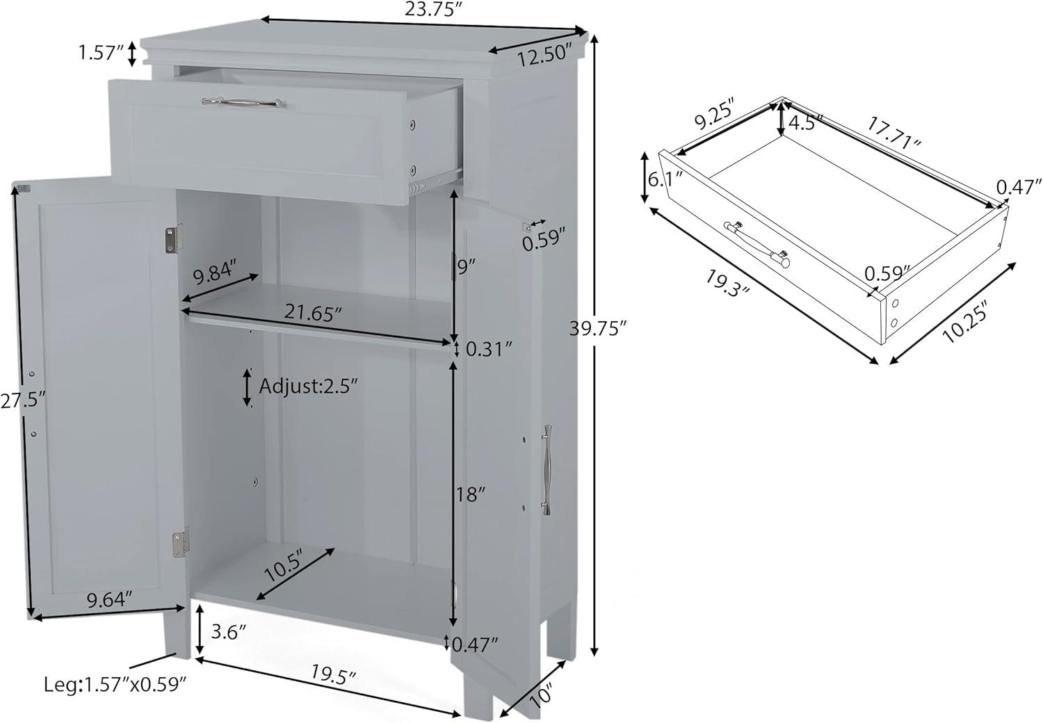 Gray Shaker Style Bathroom Cabinet with Adjustable Shelving