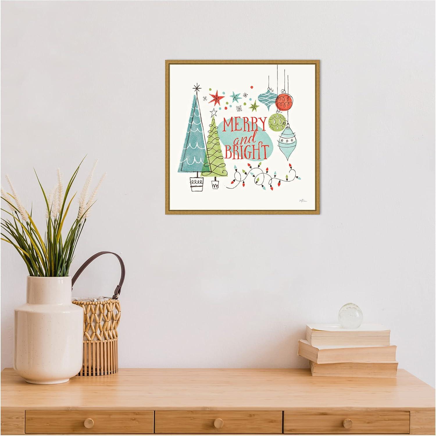 16" x 16" Merry and Bright Christmas Tree Square by Janelle Penner: Retro Holiday Decor - Amanti Art