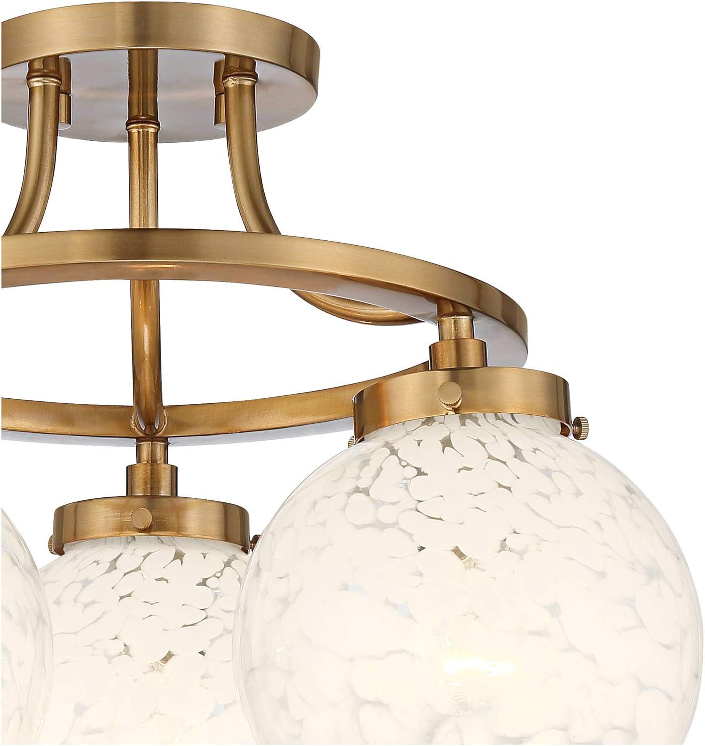 Aged Brass and Art Glass 19" Modern Ceiling Light