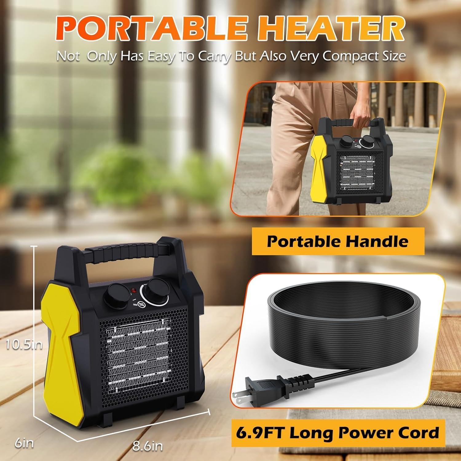 Portable Black and Yellow Electric Patio Heater with Overheat Protection