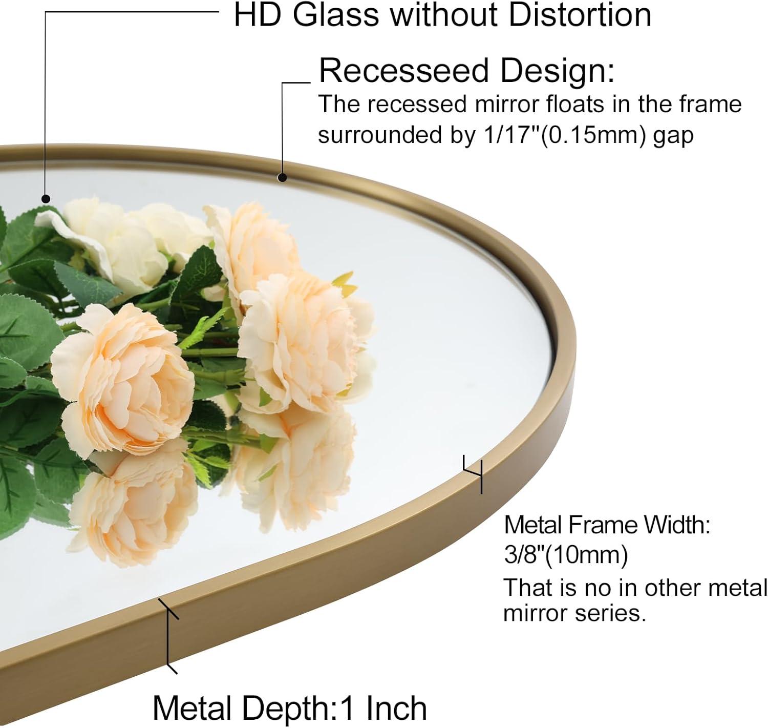Arched Aluminum Alloy Framed Decorative Wall Mirror 20x30 - Gold