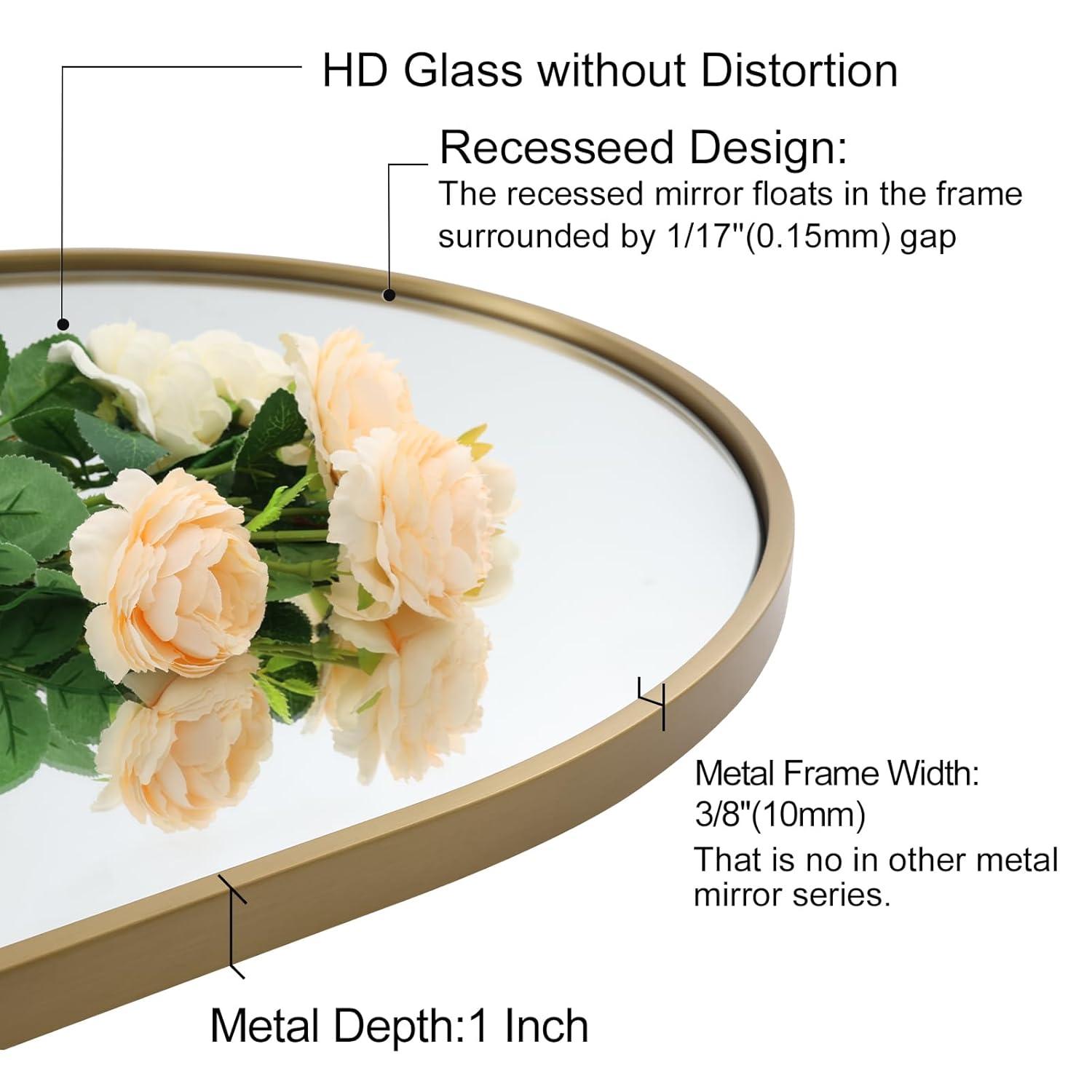Arched Aluminum Alloy Framed Decorative Wall Mirror 20x30 - Gold