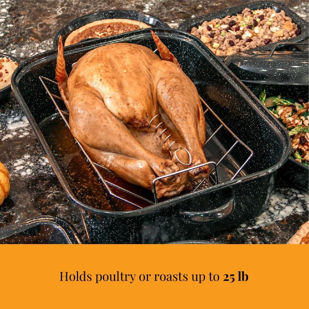 Speckled Black 21" Covered Non-Stick Rectangular Roaster with Handles