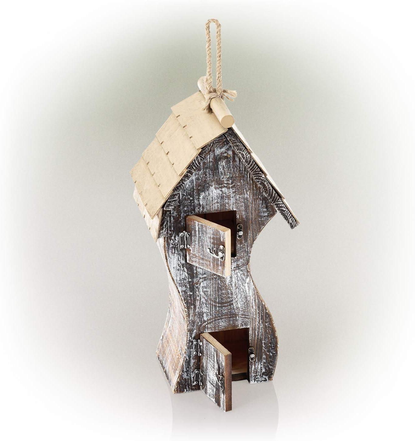 Alpine Corporation 8" x 17" Hanging Swirly Vintage Wood Birdhouse, White