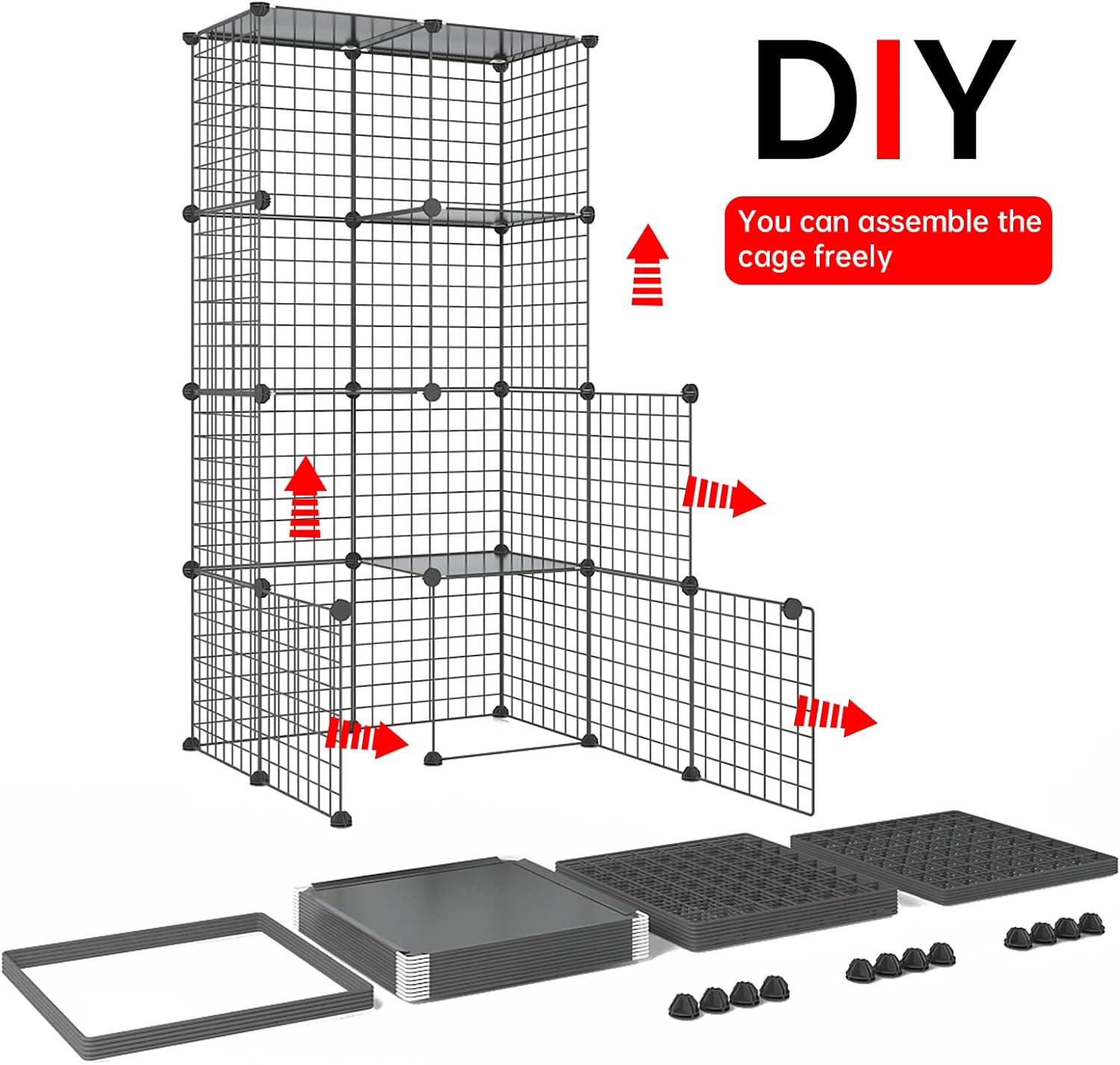 Large Cat Cage Enclosure Indoor DIY Cat Playpen Detachable Metal Wire Kennels Crate 2x3x4 Large Exercise Place Ideal for 1-3 Cat