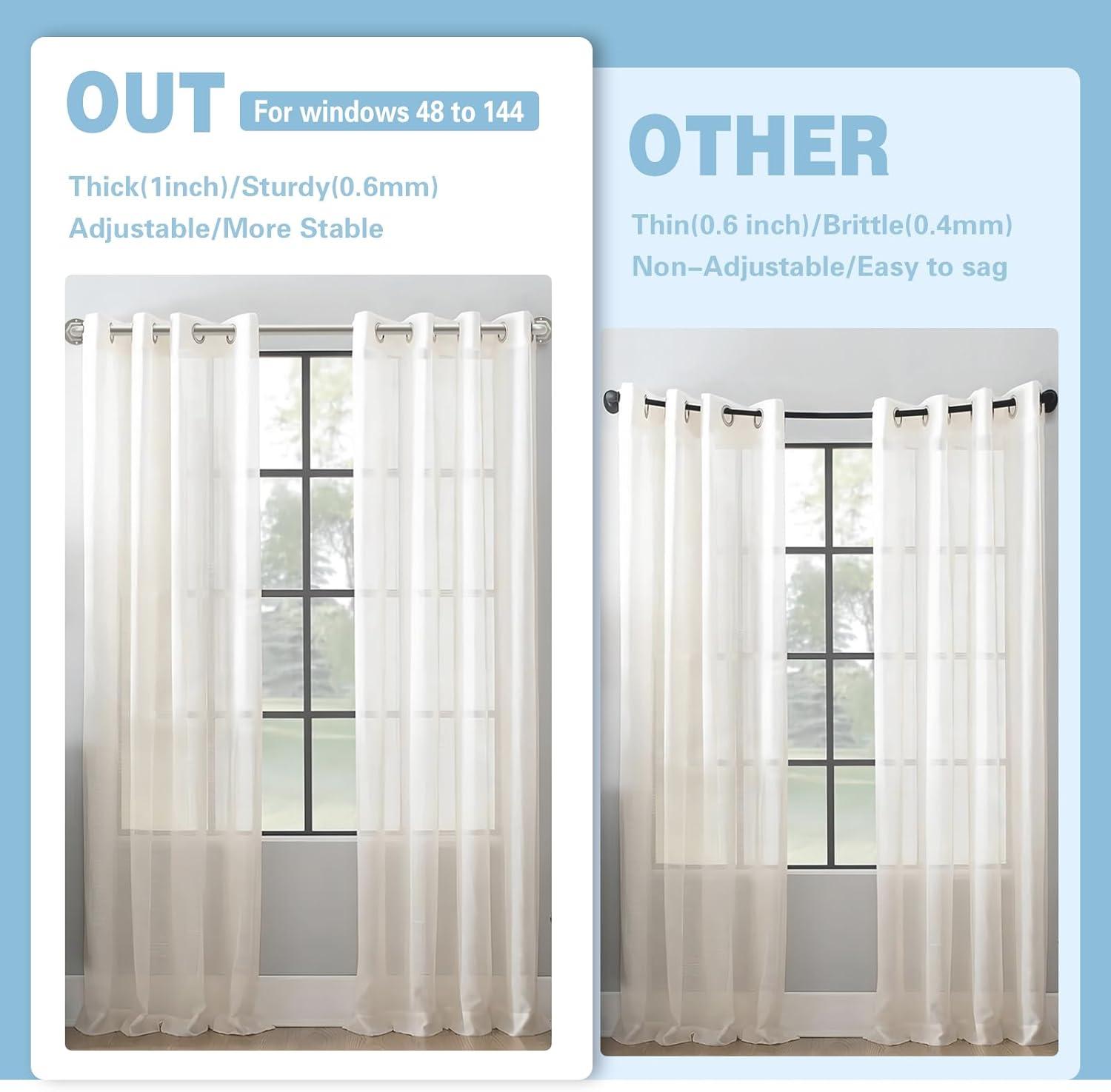 Curtain Rods for Windows 16 to 45 Inches Adjustable Blackout Wrap Around 1 Inch Diameter Curtain Rod, Brushed Nickel