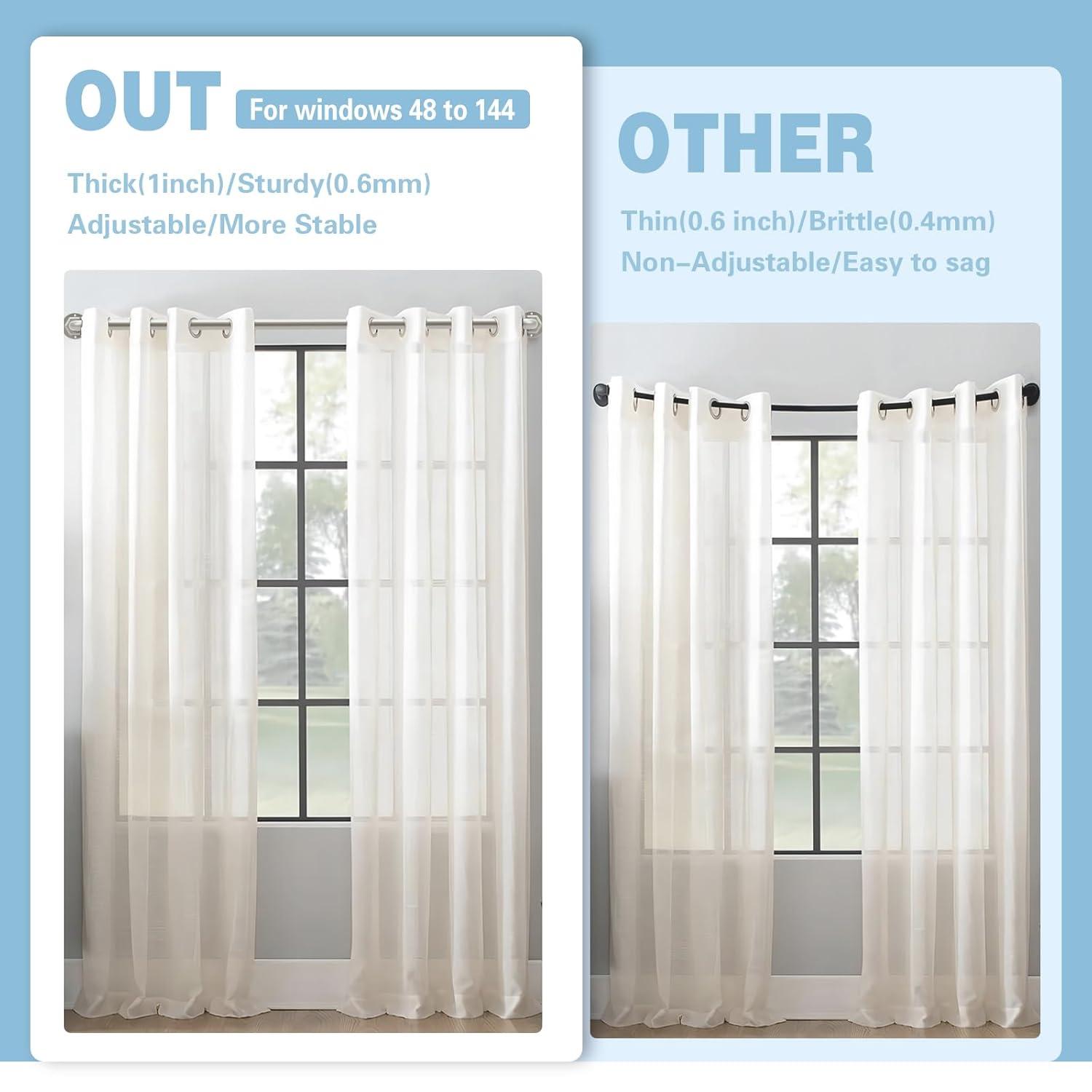 Curtain Rods for Windows 16 to 45 Inches Adjustable Blackout Wrap Around 1 Inch Diameter Curtain Rod, Brushed Nickel