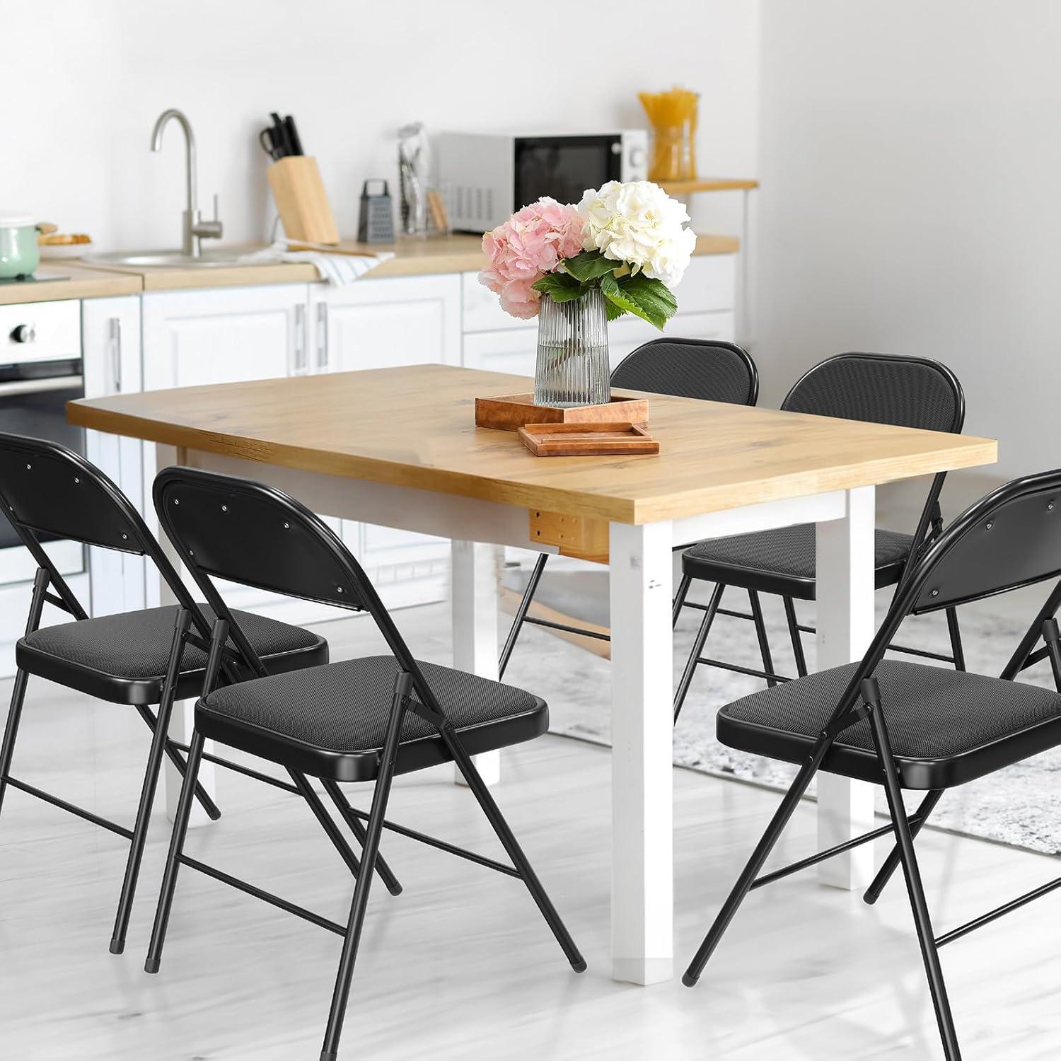 Inbox Zero 4Pcs Fully Assembled Thick-Padded Black PU Folding Chairs, 17.7"X19.7"X30.7"