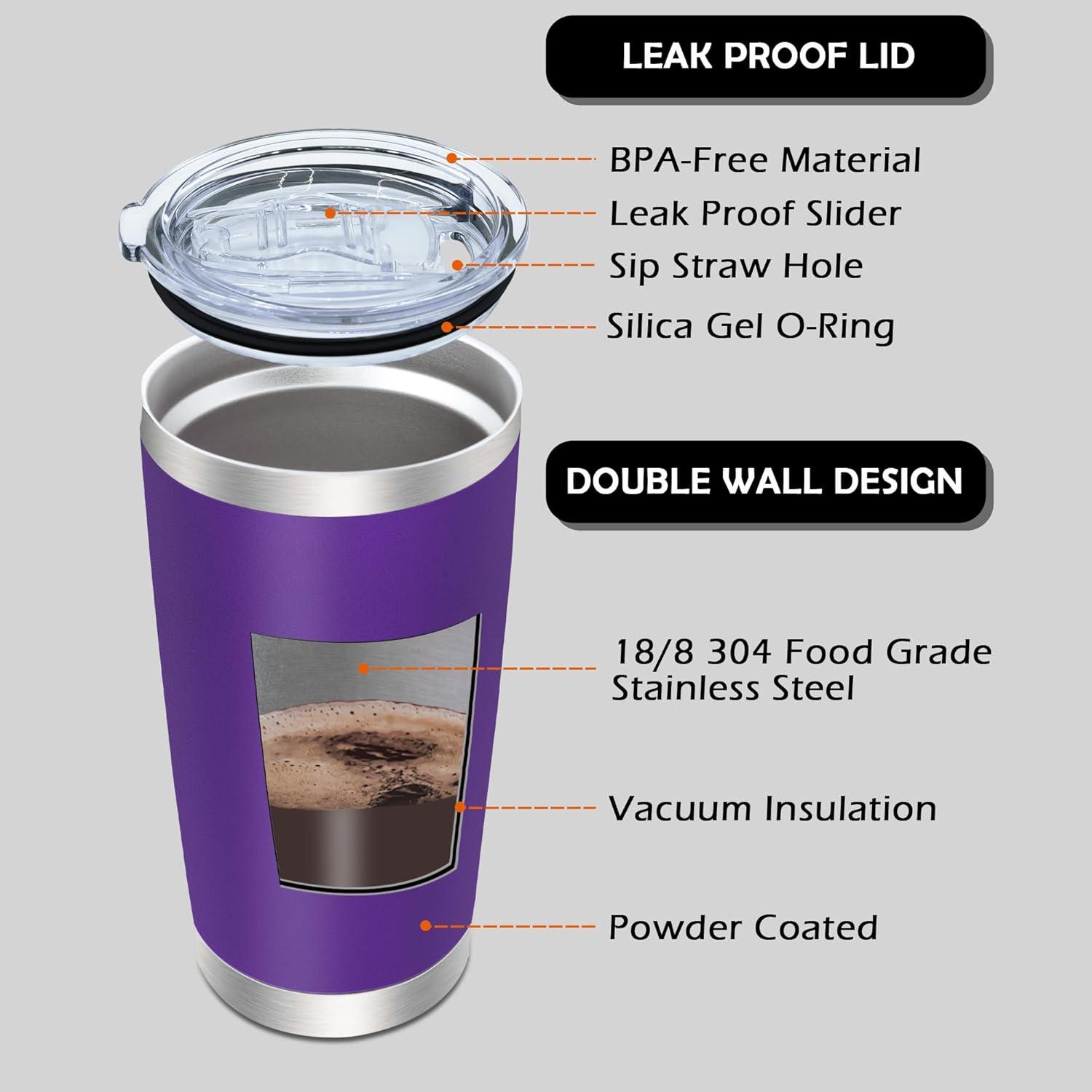20oz Tumbler Bulk Stainless Steel Tumblers with Lid Vacuum Insulated Double Wall Travel Coffee Mug Powder Coated Tumbler Cup for Hot and Cold Drinks(Purple, 1 pack)