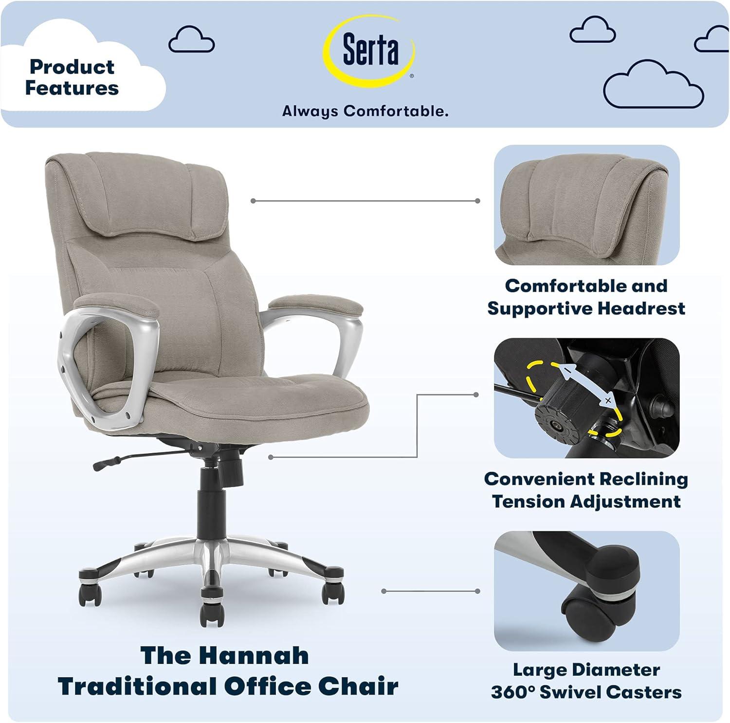 Serta Hannah Executive Ergonomic Office Chair with Lumbar Support and Pillowed Headrest