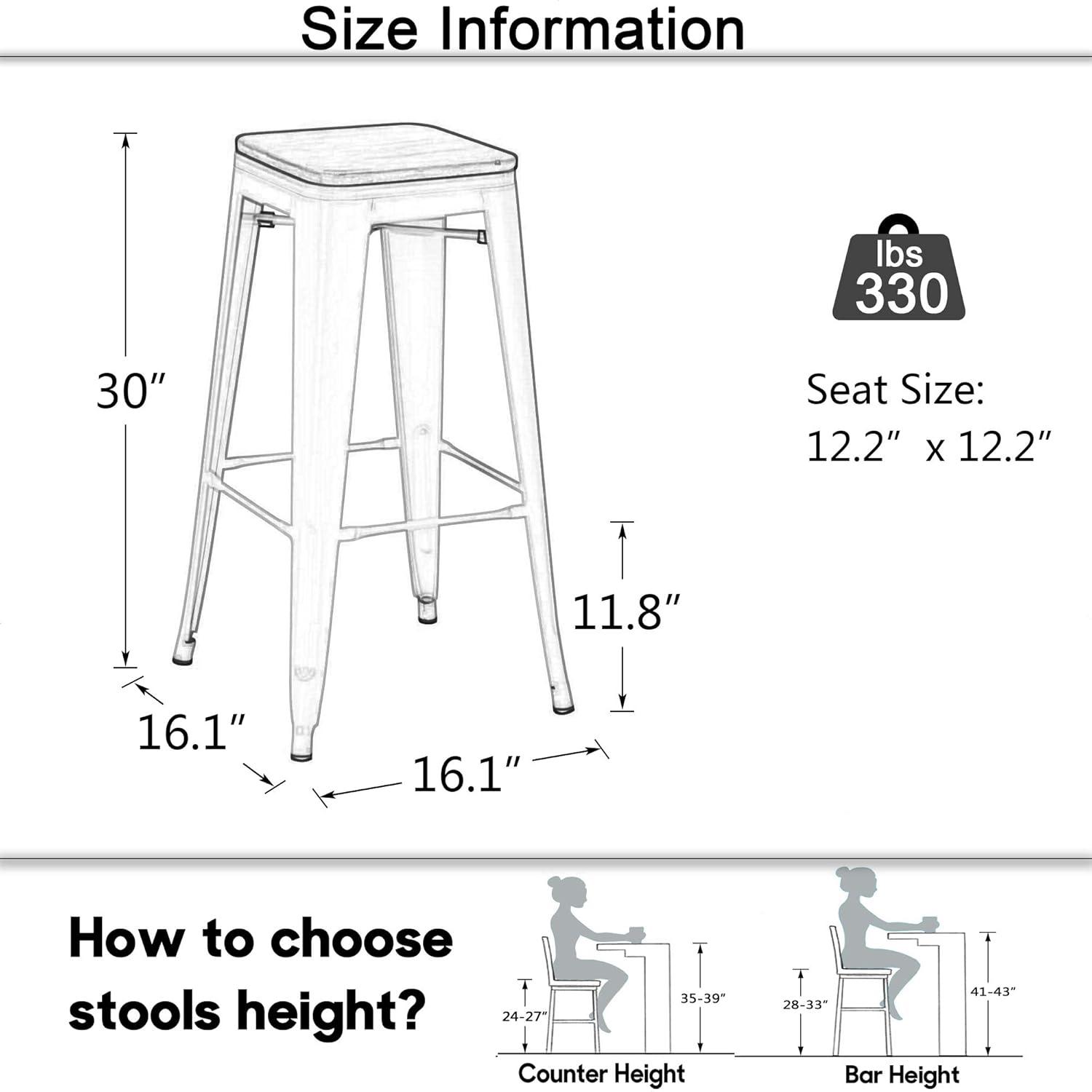 WENTMENT Bar Stools Set of 4 Counter Height Bar Stools Metal Barstools with Removable Back 30" Kitchen Bar Stools with Wooden Seat, Rusty