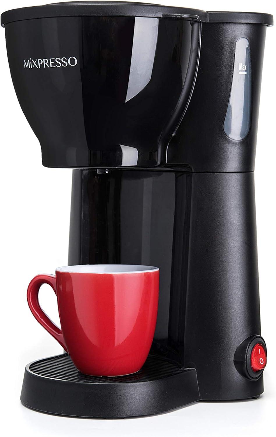 Compact Black Single Serve Drip Coffee Maker with Brewing Basket