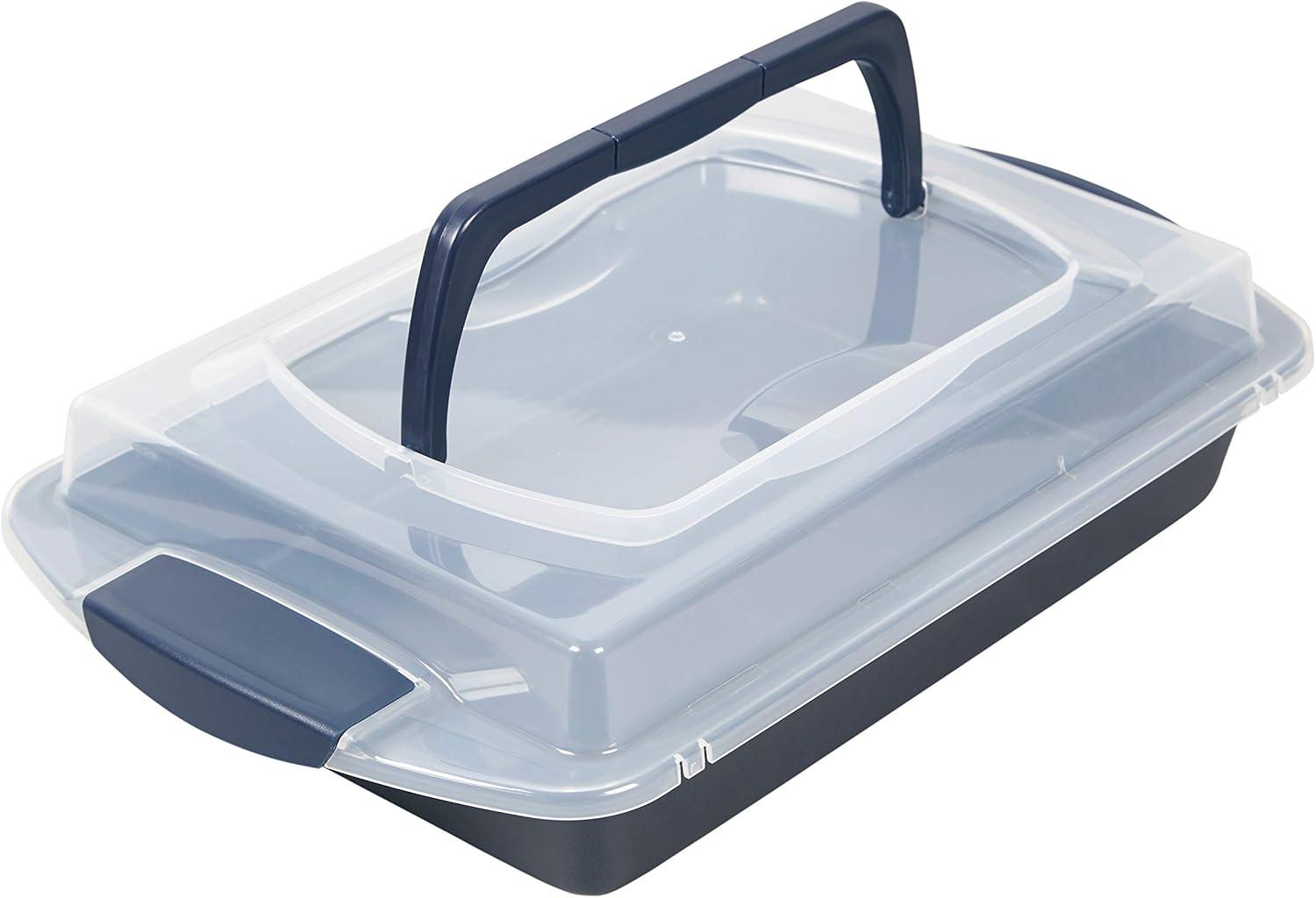 Wilton Non-Stick Diamond-Infused Navy Blue Oblong Baking Pan with Cover, 9 x 13-inch