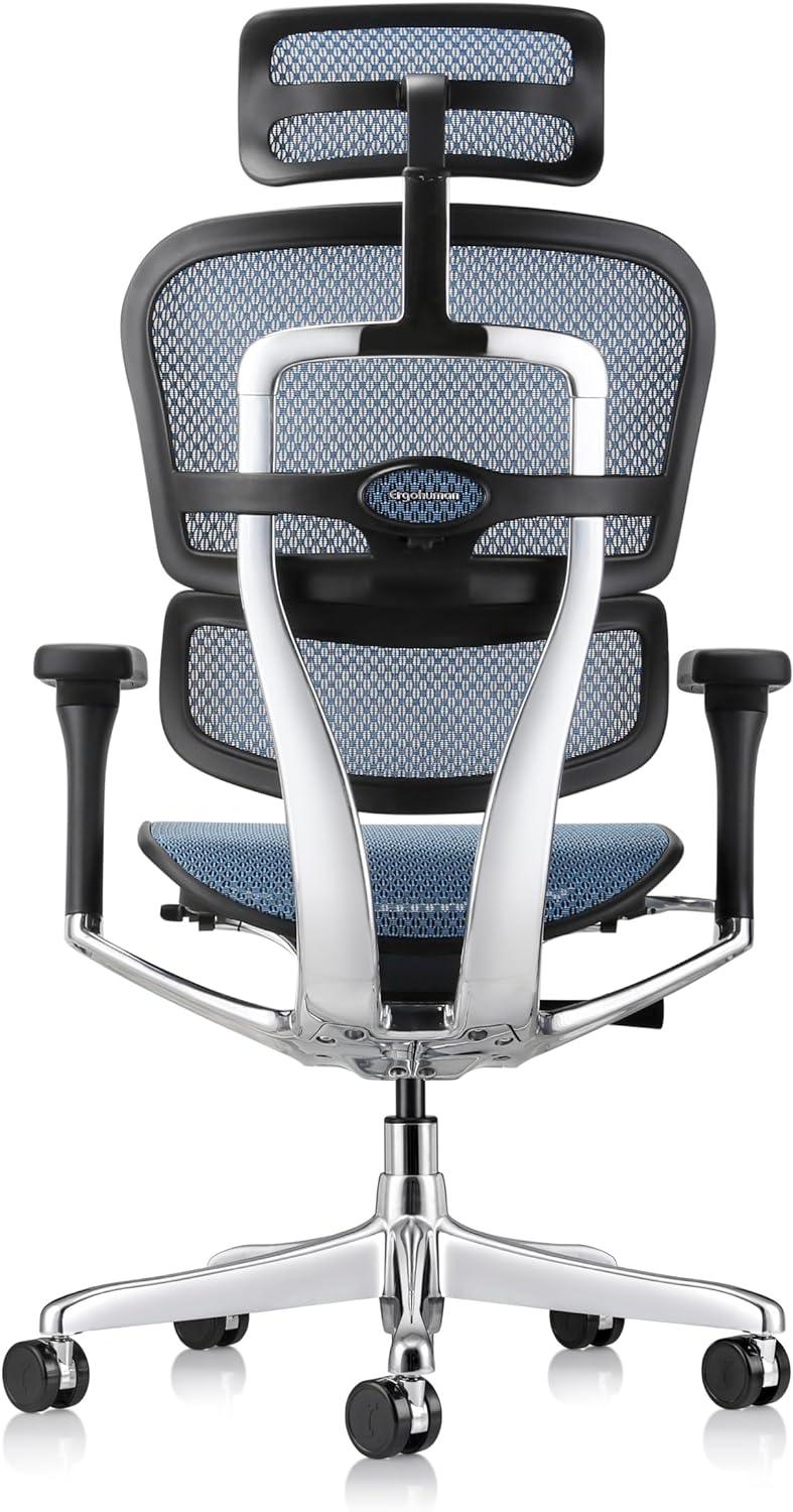 Blue High Back Mesh and Leather Executive Swivel Chair