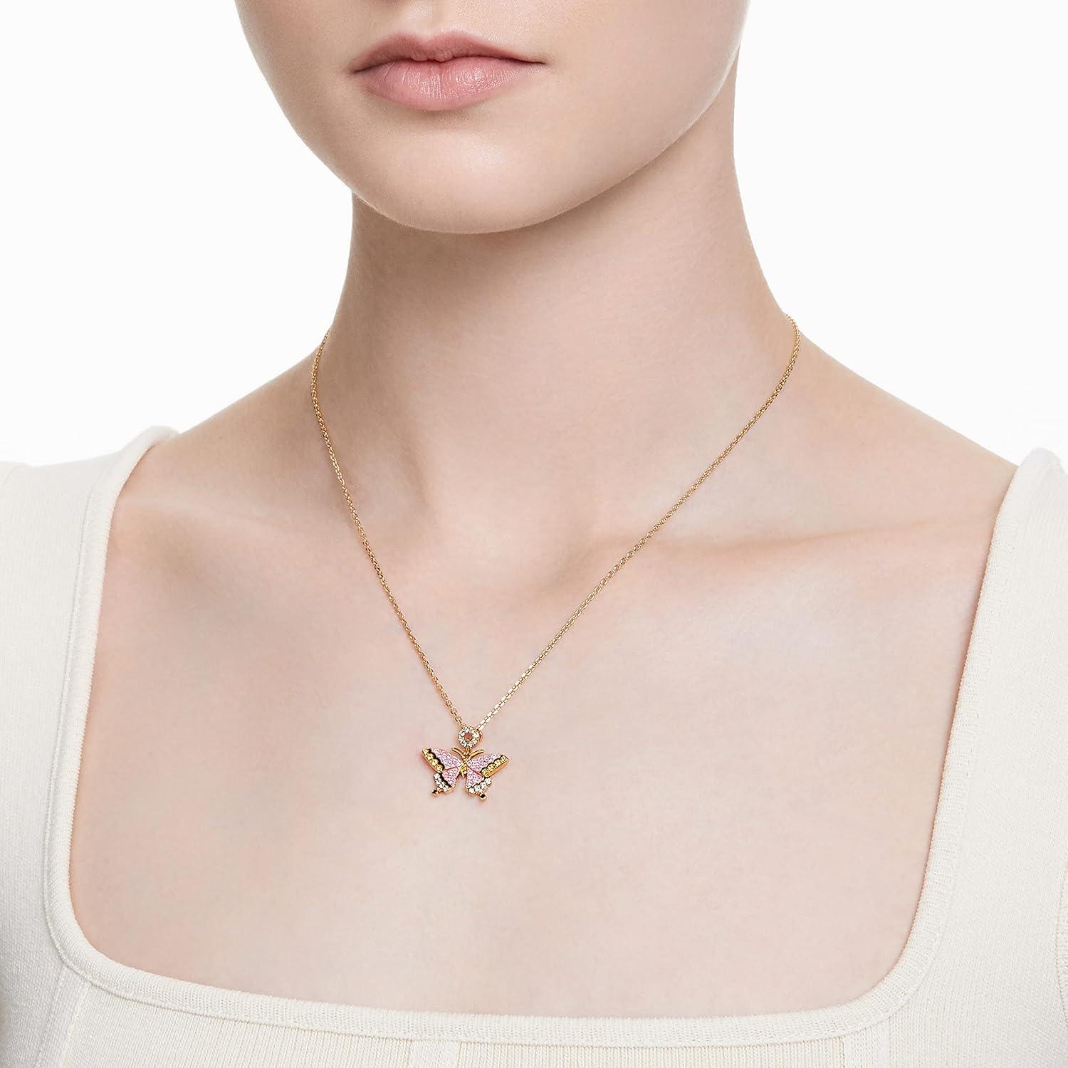 Aurora Crystal Butterfly Pendant in Gold-Tone with Multicolor Wings