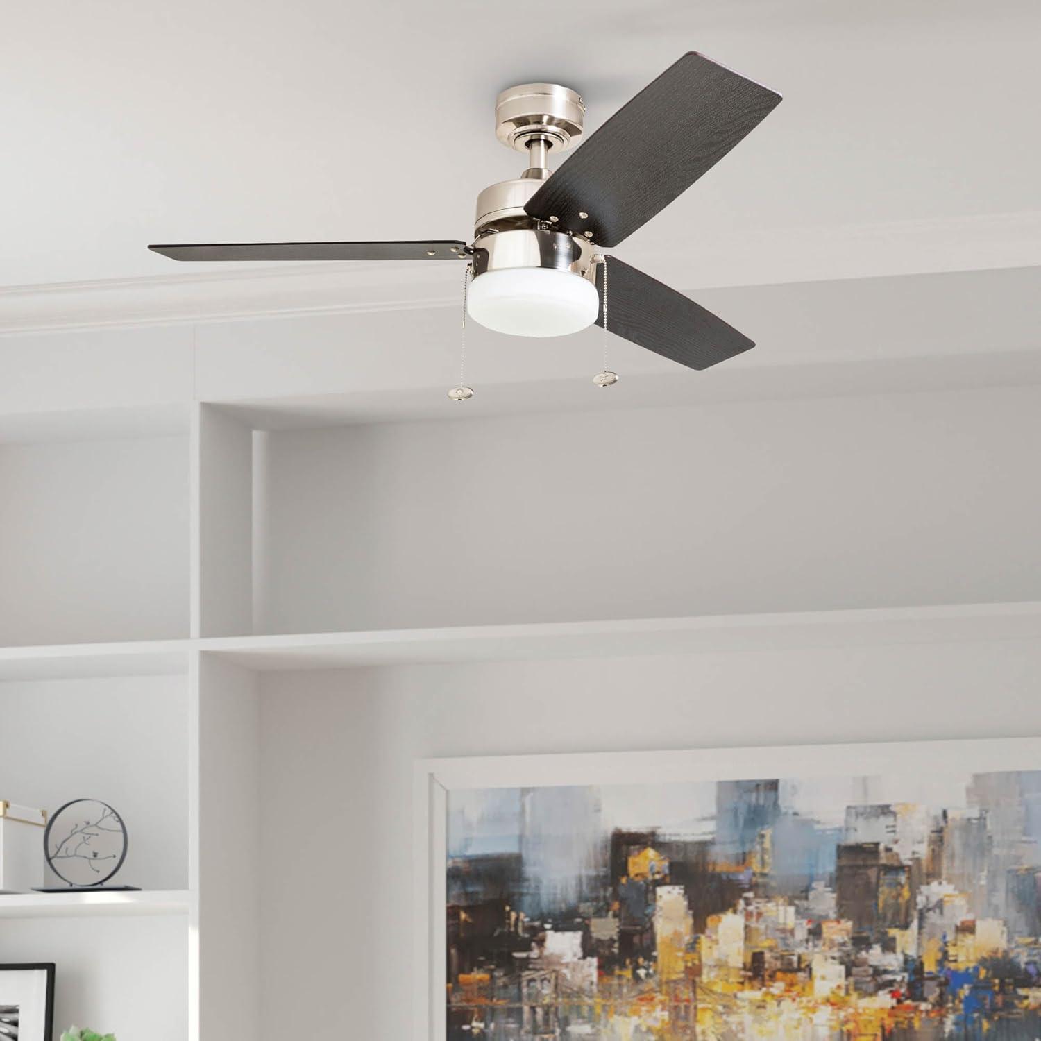 Prominence Home Reston 42-in Brushed Nickel with Burnt Oak/Chocolate Maple Blades Ceiling Fan With Light ( 3 -Blade )