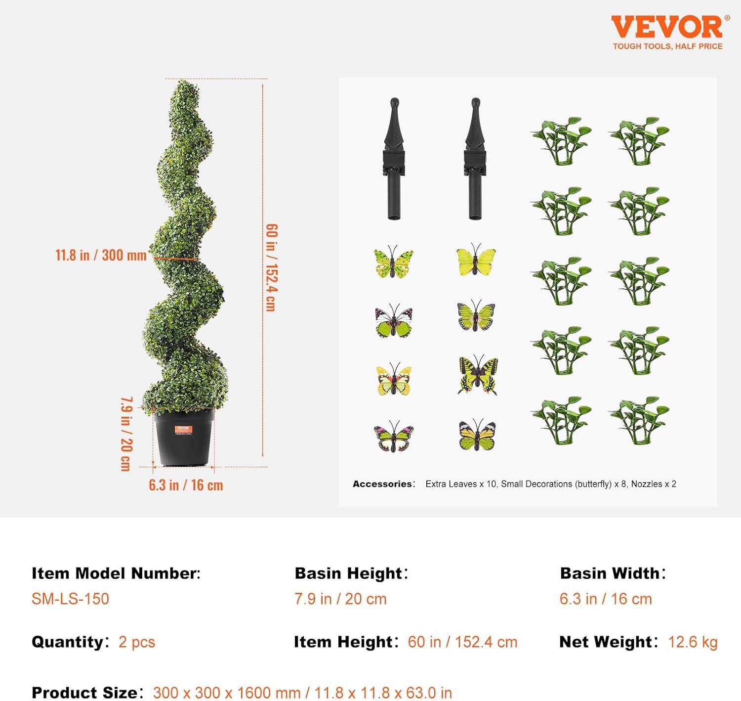 60" Green Spiral Boxwood Topiary Trees in Black Pots