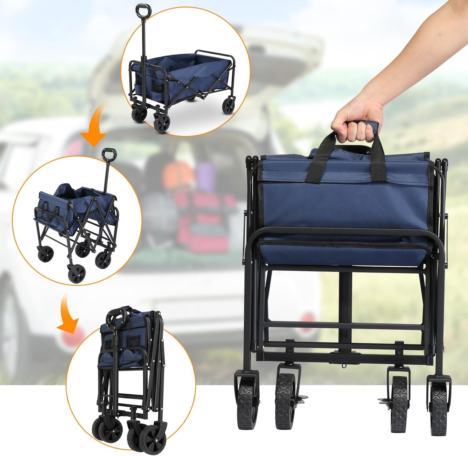 Collapsible Wagon with Big Wheels for Sand, Grocery, Garden, Park, Picnic, Camping, Beach Trip