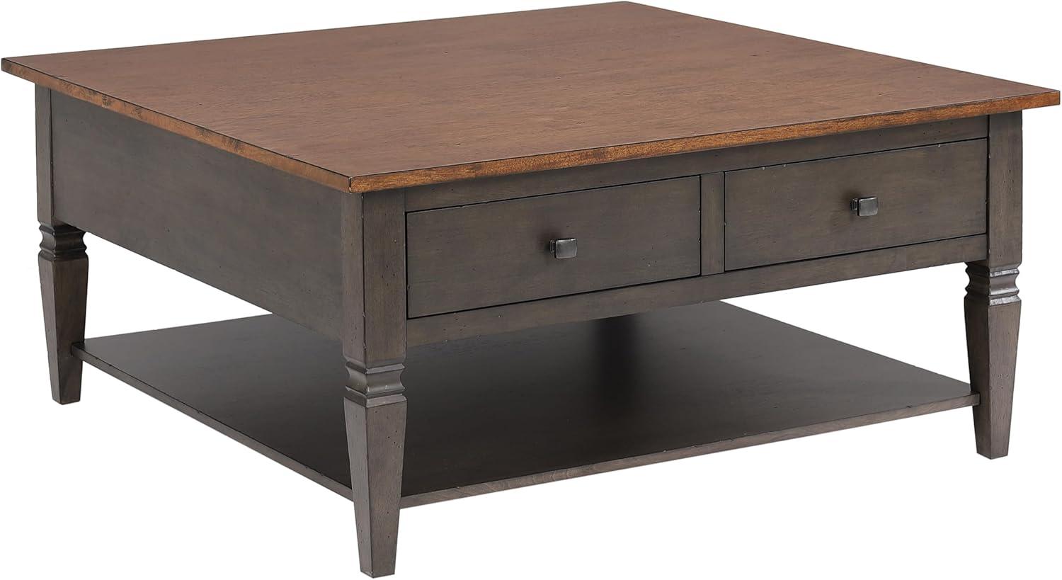 Sunset Trading Dakota Square Coffee Table w Drawers Shelf Brown Gray Solid Wood