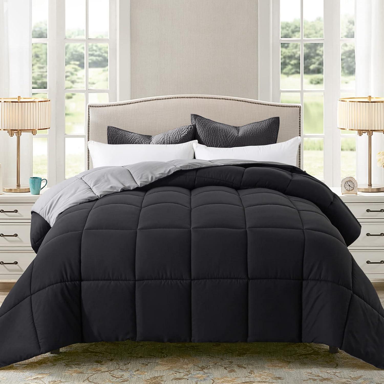 Queen Black and Gray Reversible Microfiber Comforter