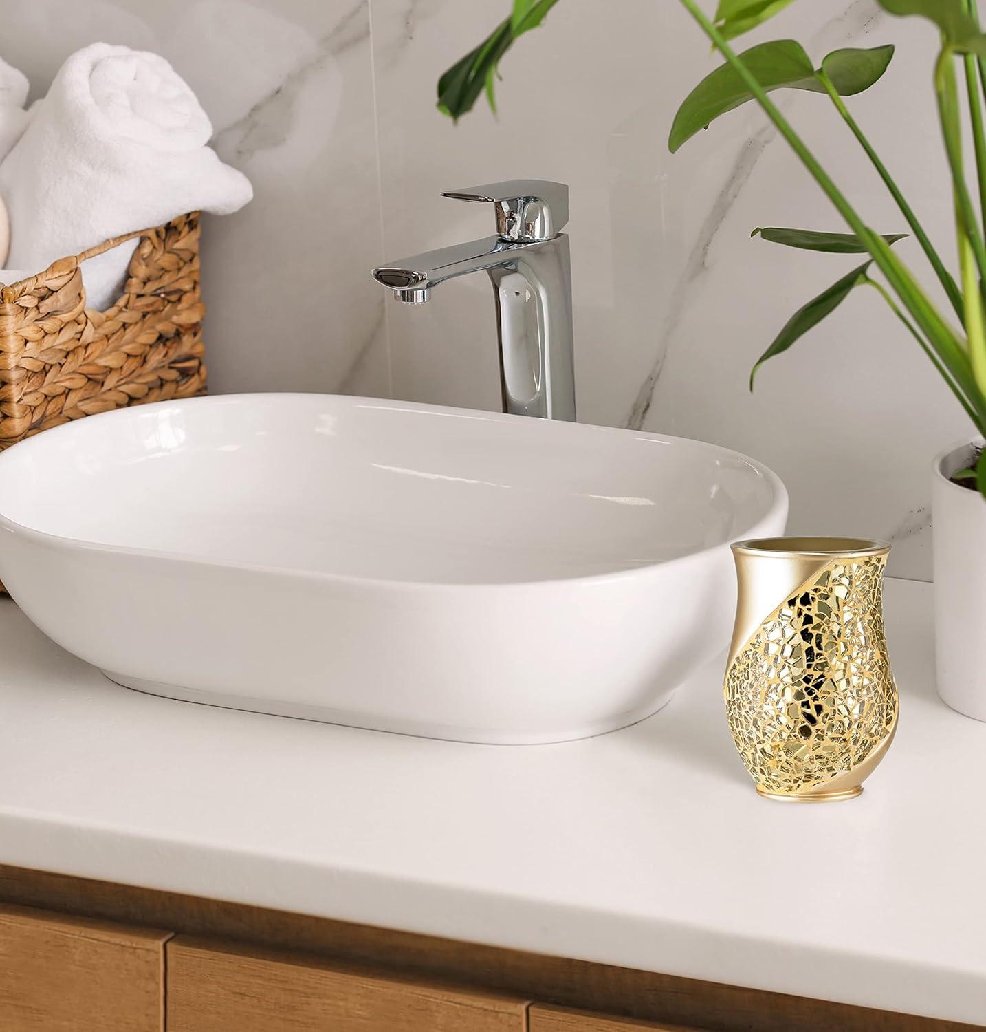 Champagne Gold Mosaic Resin Bathroom Tumbler