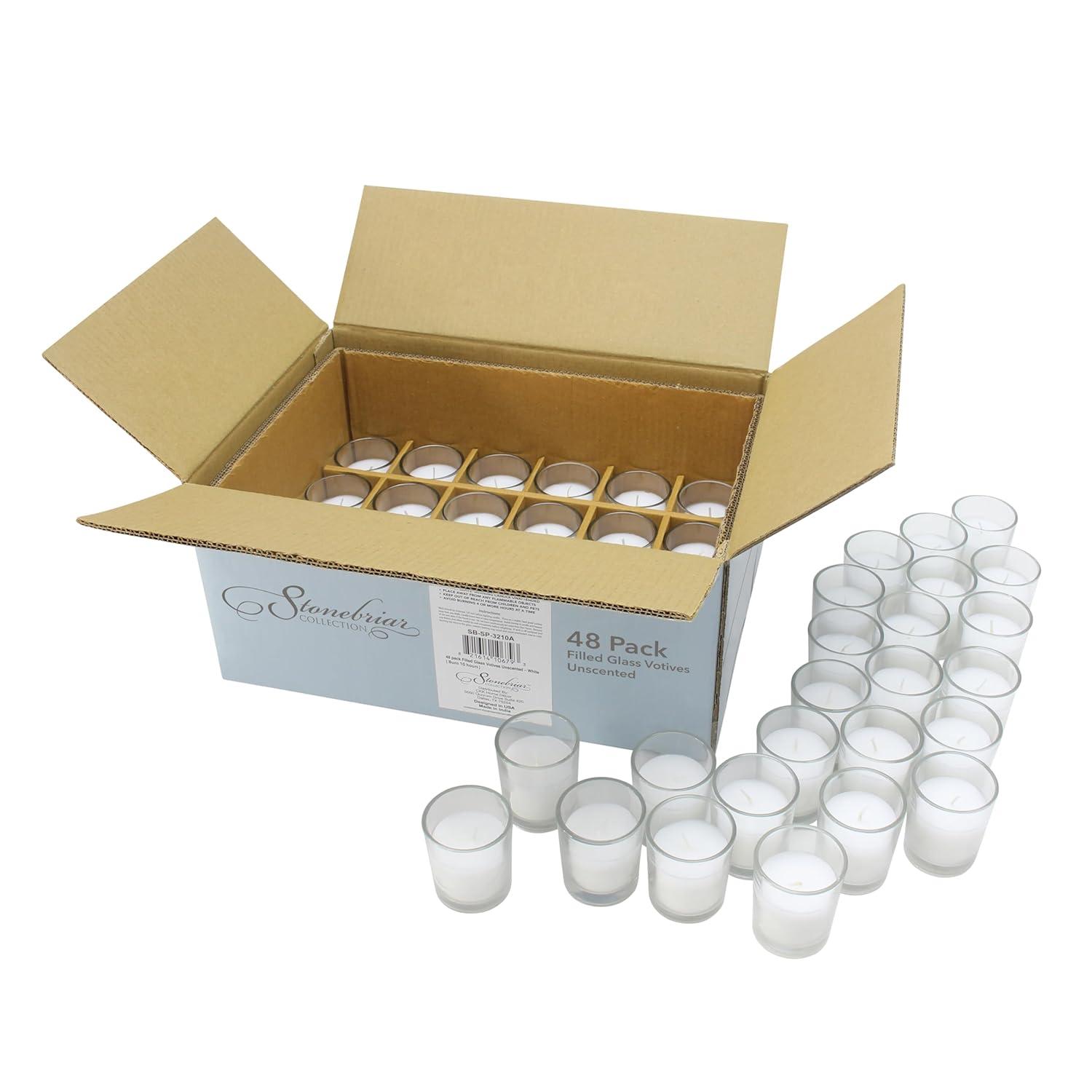 The Party Aisle™ Stonebriar Unscented Votive Candle with Glass Holder (Set of 48)