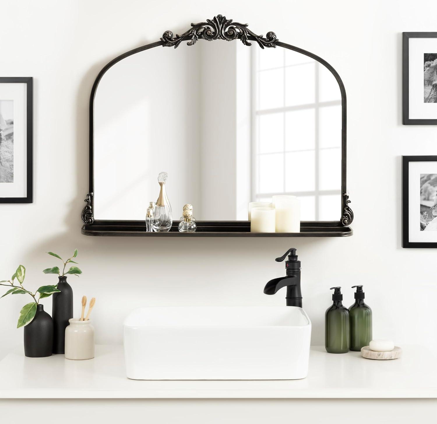 Kate & Laurel All Things Decor 33"x26" Arendahl Traditional Arch Mirror with Shelf Black