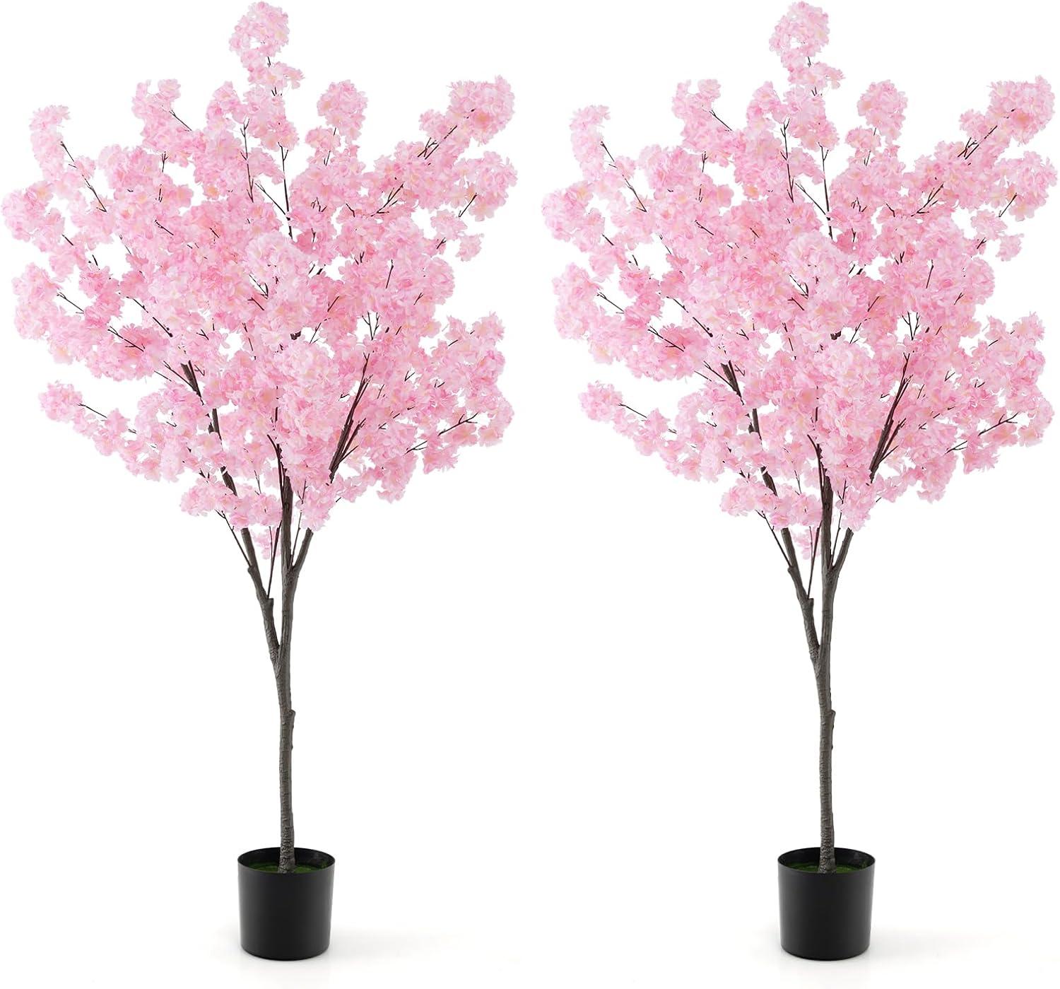 Spaco 6.5 FT Tall Artificial Cherry Blossom Tree with 1170 Pink Flowers, Artificial Cherry Blossom Tree with Stable Structure, Versatile Artificial Cherry Blossom Tree for Indoor and Outdoor, Pink
