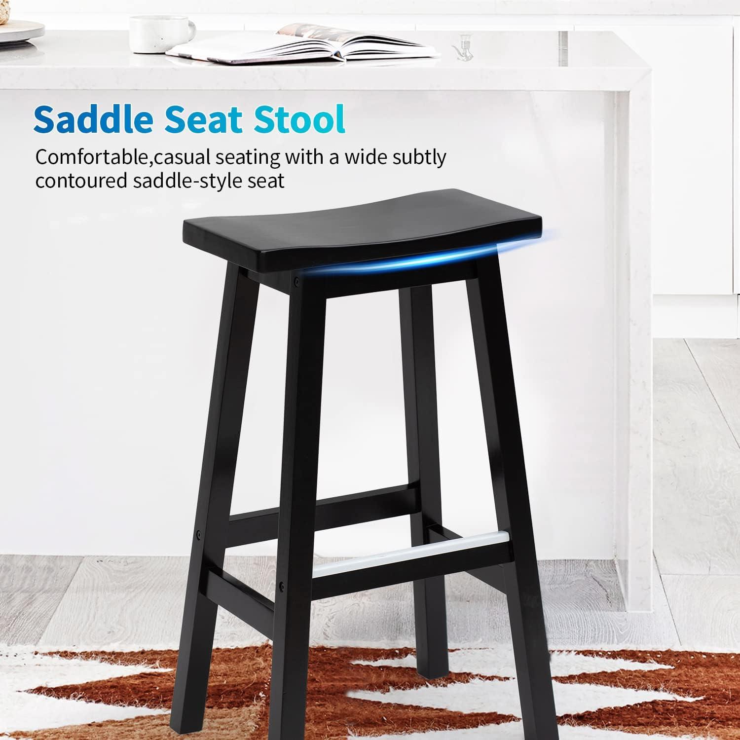 QuellQuest Bar Stools Set of 2 for Kitchen Counter Solid Wooden Saddle Stools 24-Inch/30-Inch Height (Brown, 24 in)