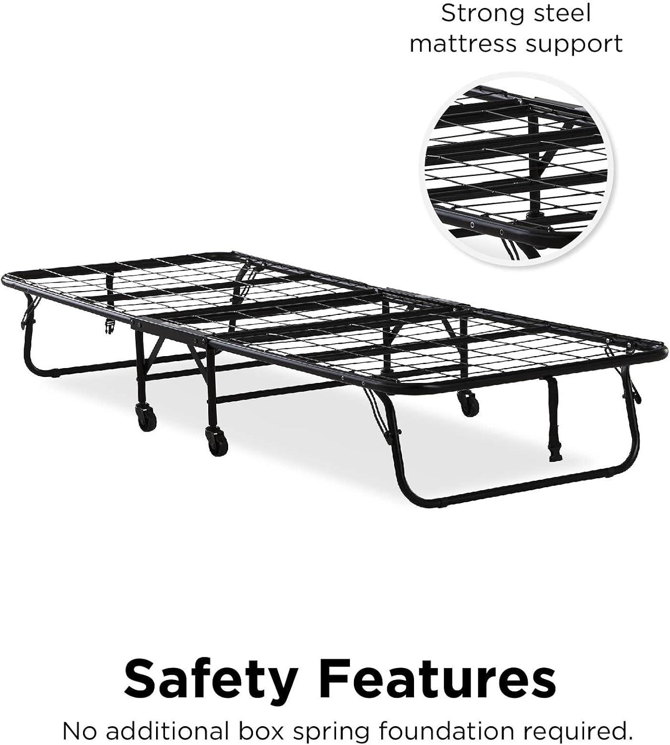 Twin Black Metal Frame Folding Guest Bed with Mattress