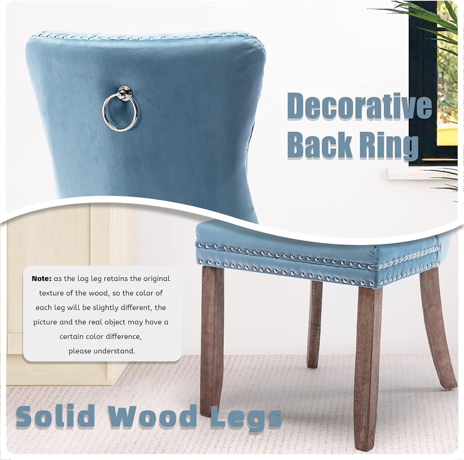 SoarFlash Velvet Dining Chairs Set of 6, Tall Back Side Chair, Modern Upholstered High-end Tufted Side Chair with Button Back Ring, Solid Wood Legs (Sky-Blue)