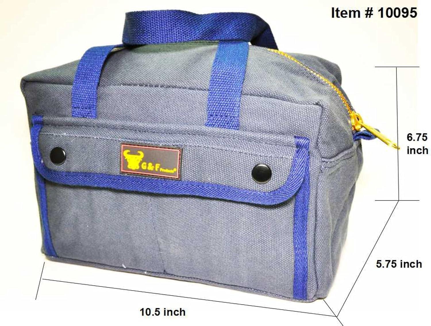 G & F Products New Tool Bag, Mechanics Style, Brass Zipper, Side Pockets, Grey, 11 Inch Long, 1 Pack