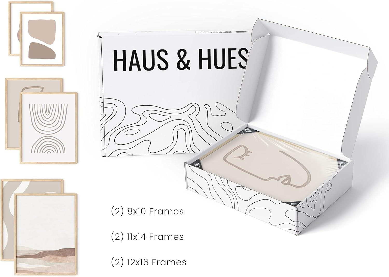 HAUS AND HUES Framed Beige Boho Art Wall Decor - Set of 6 Neutral Mid Century Modern Wall Art, Minimalist Wall Art, Neutral Wall Decor, Beige Boho Posters Aesthetic Cream Gallery Wall (Framed Beige)